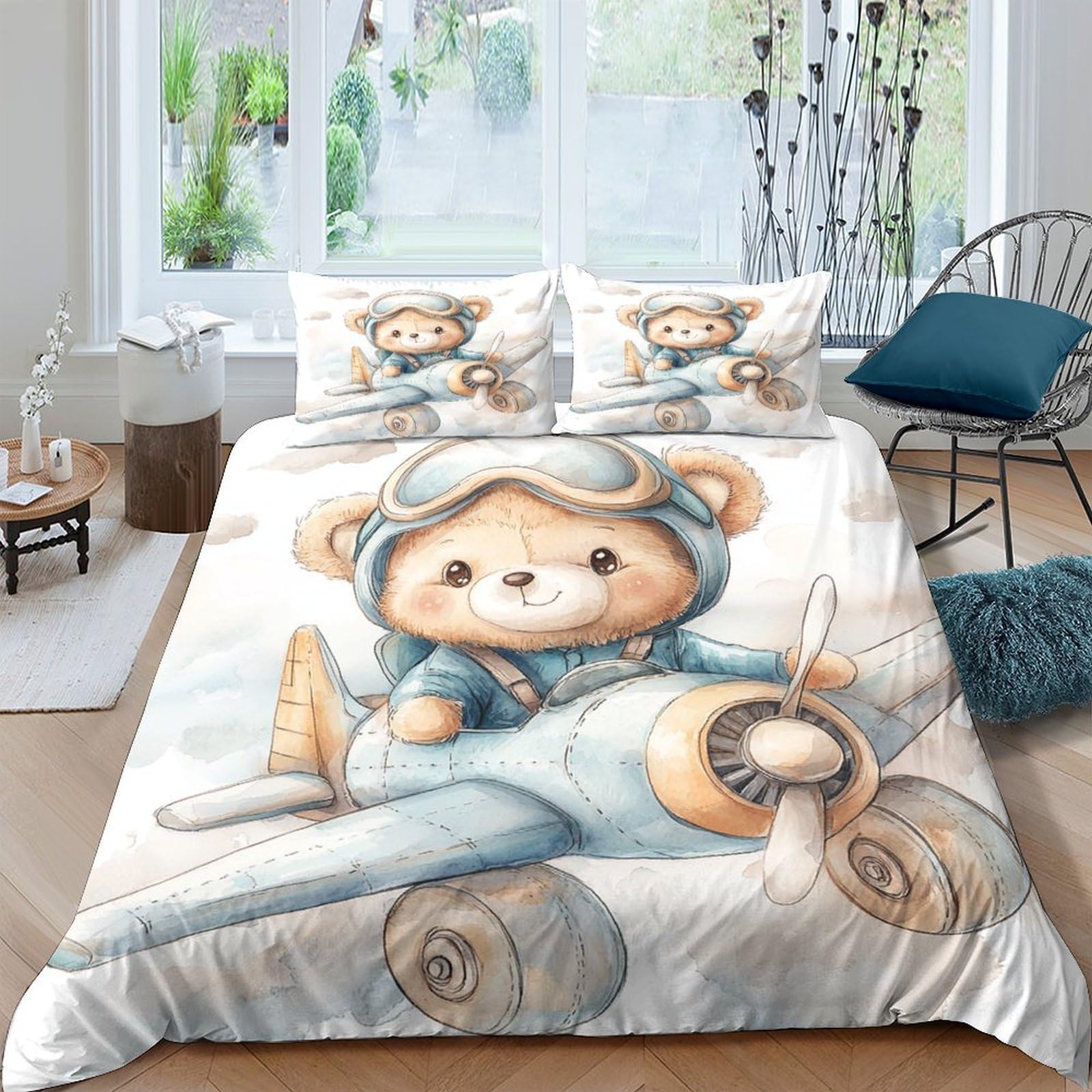 Ctjqhvkz Style-3 3D Printed Cartoon Bear Fitted Sheet Microfiber Soft Breathable Plane Bed Cover For Bedroom Dorm Mattress Decor Single（135X200cm）