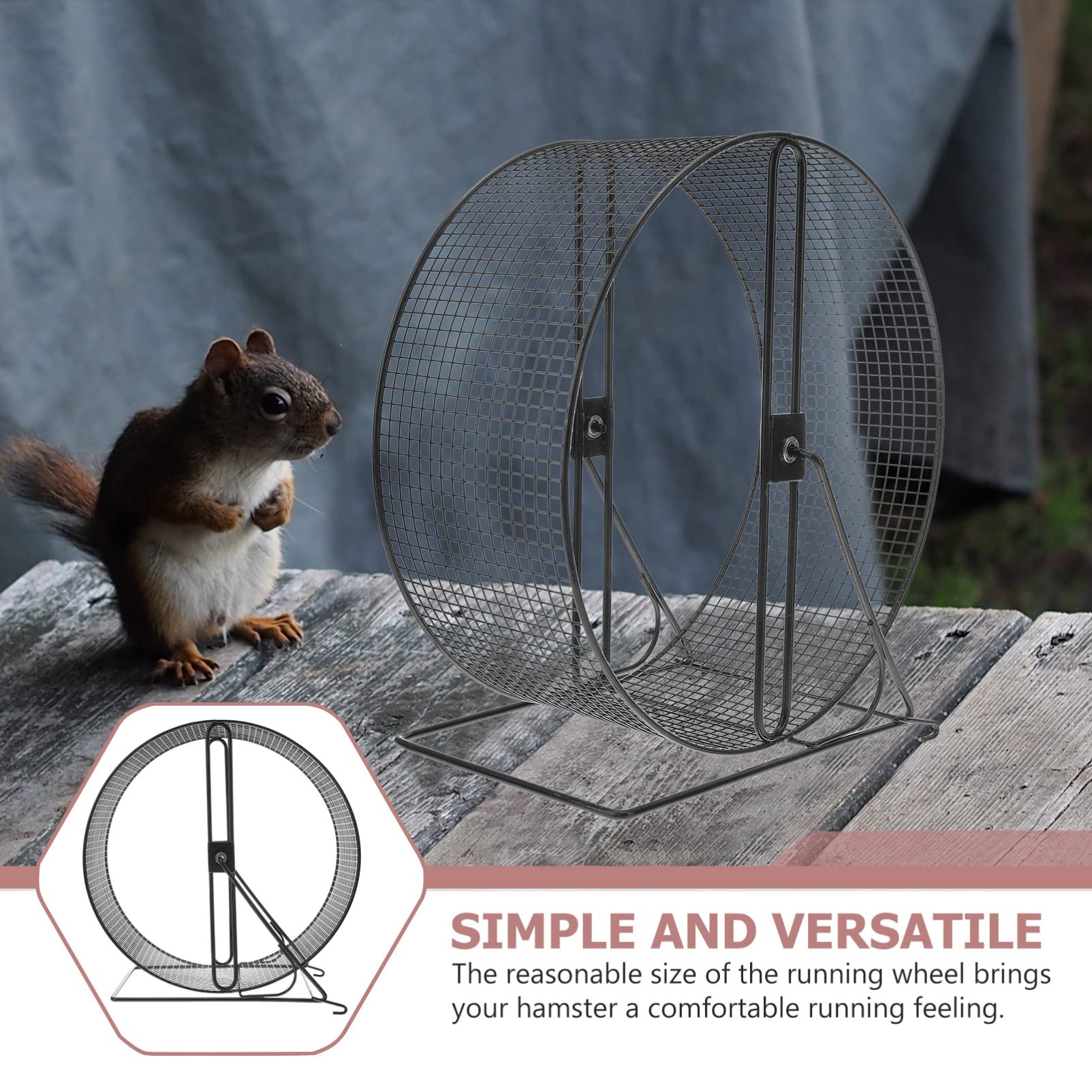 Mikikit Roue d'exercice silencieuse pour hamster avec support 28 x 26 x 15 cm en métal pour hamsters, hérissons, écureuils, cochons d'Inde, cage d'intérieur