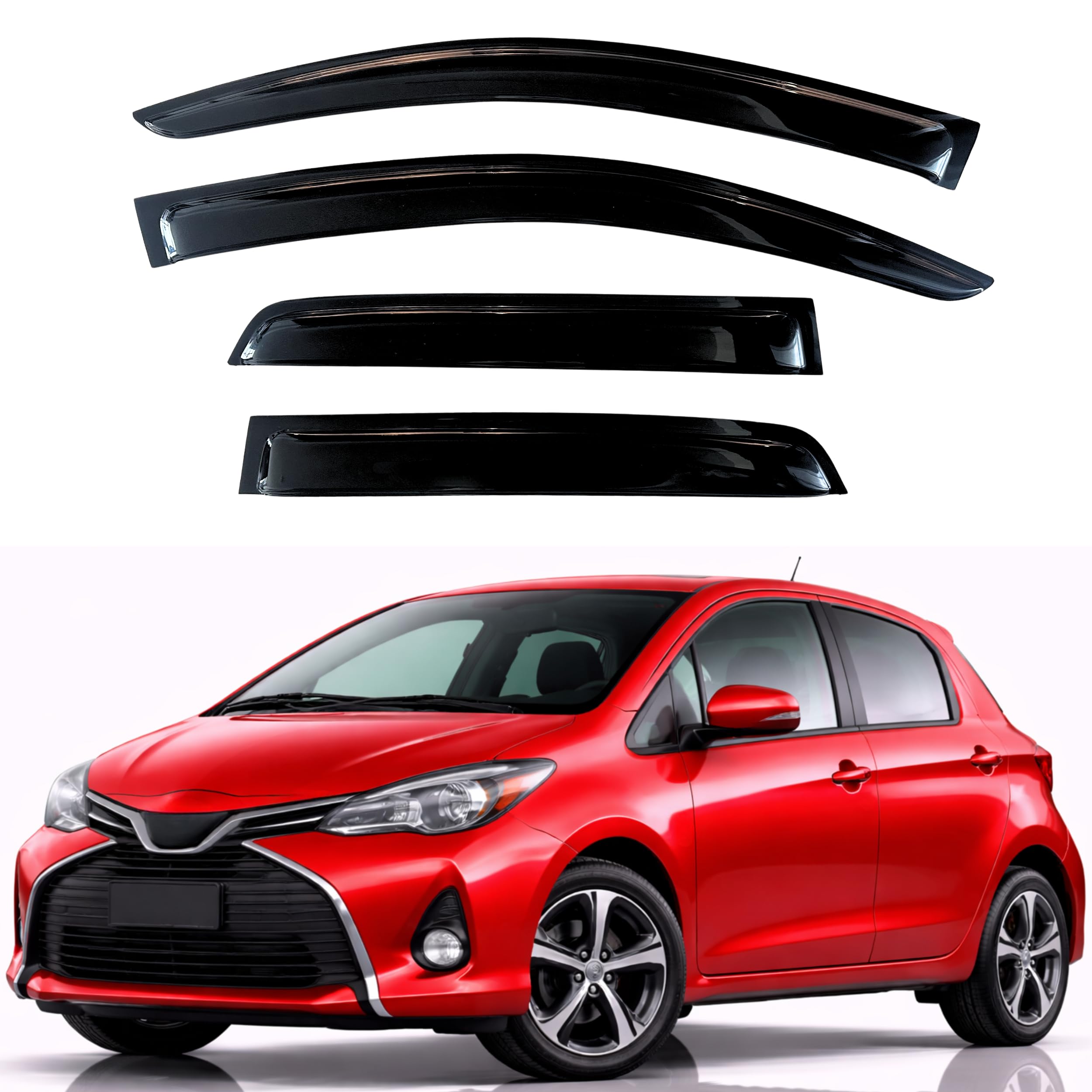 KPY Rain Guards Fit for 2012-2018 Toyota Yaris Hatchback, Out-Channel Window Visors Vent Wind Deflectors 4PC, Car Accessories for 12-18 Yaris Hatchback (Excludes Sedan)