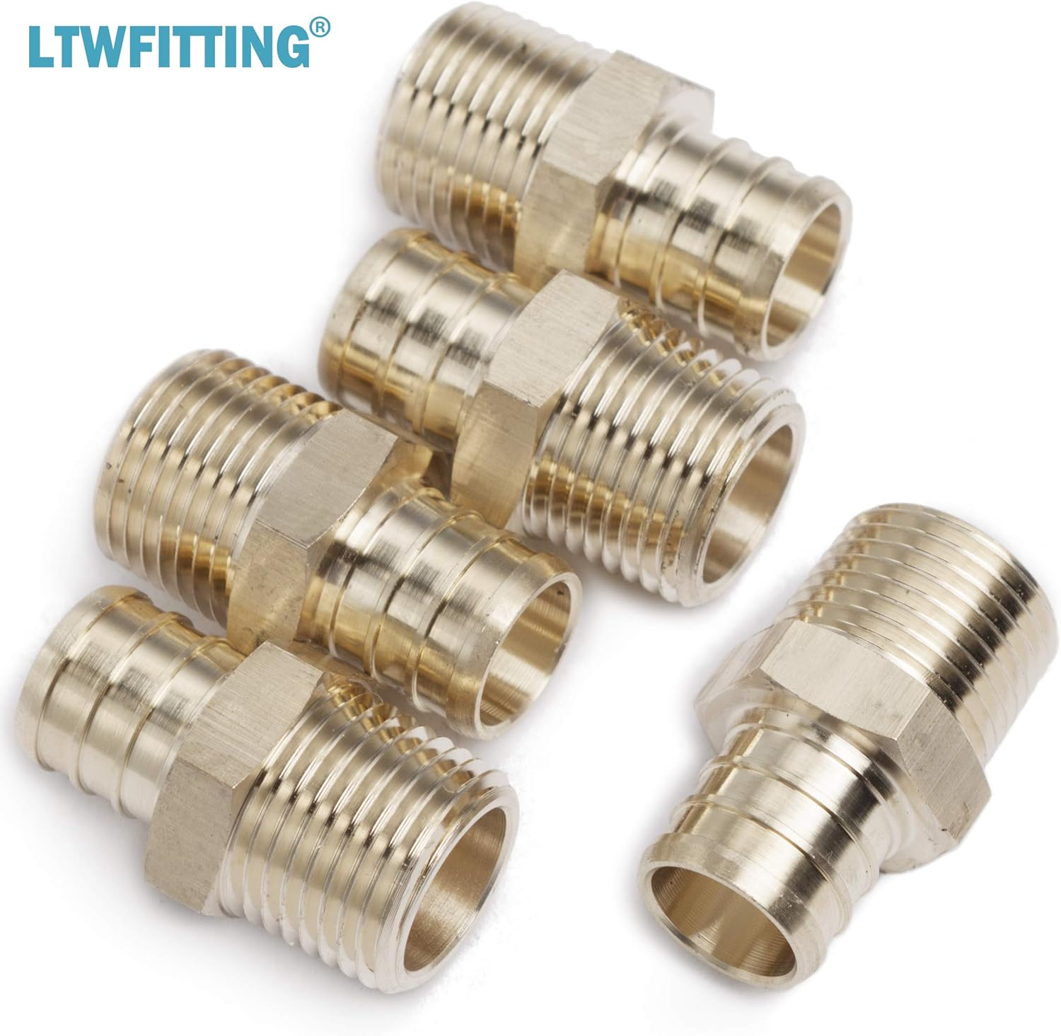 LTWFITTING No Lead Brass PEX Adapter Fitting 3/4-Inch PEX x 1/2-Inch Male NPT Crimp Adaptor (Pack of 5)