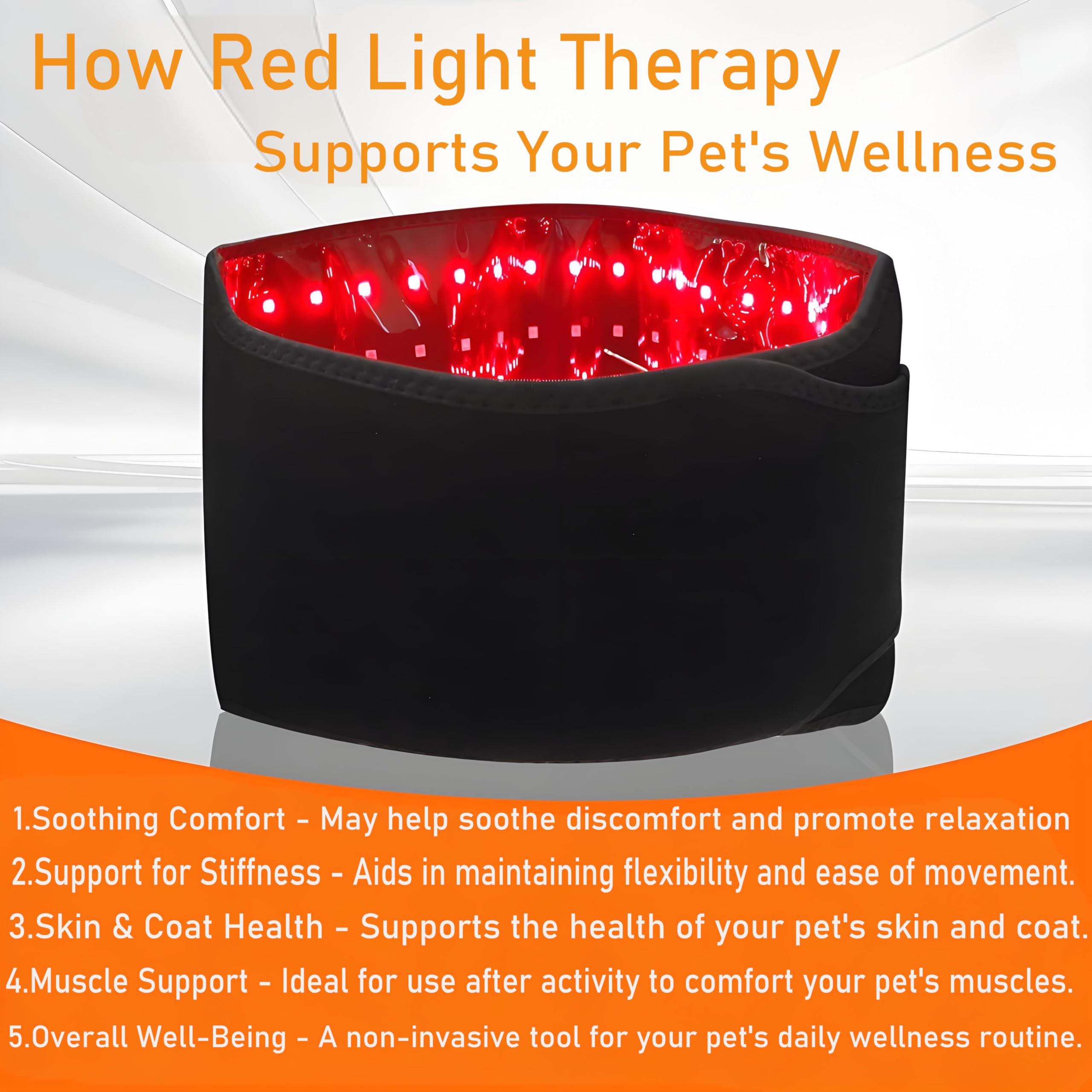 Terapia a luce rossa regolabile per cani, terapia con luce rossa per animali domestici, fascia indossabile portatile per supporto della mobilità e comfort quotidiano, con LED rossi e NIR