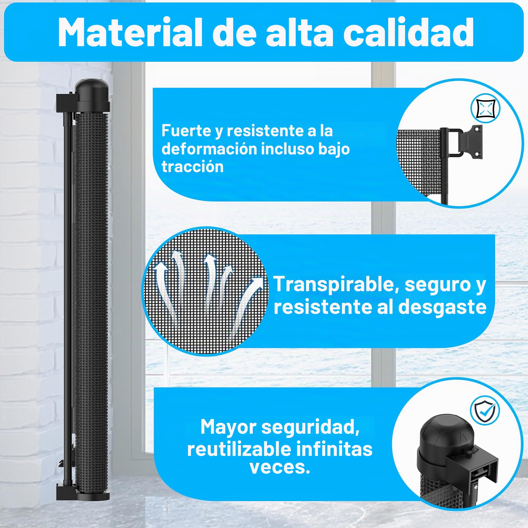 NAIZY - Barrera de protección de puerta enrollable de 0 a 300 cm, para bebé y perro, extensible para interior y exterior, color negro, LMZJ-HAG1394B