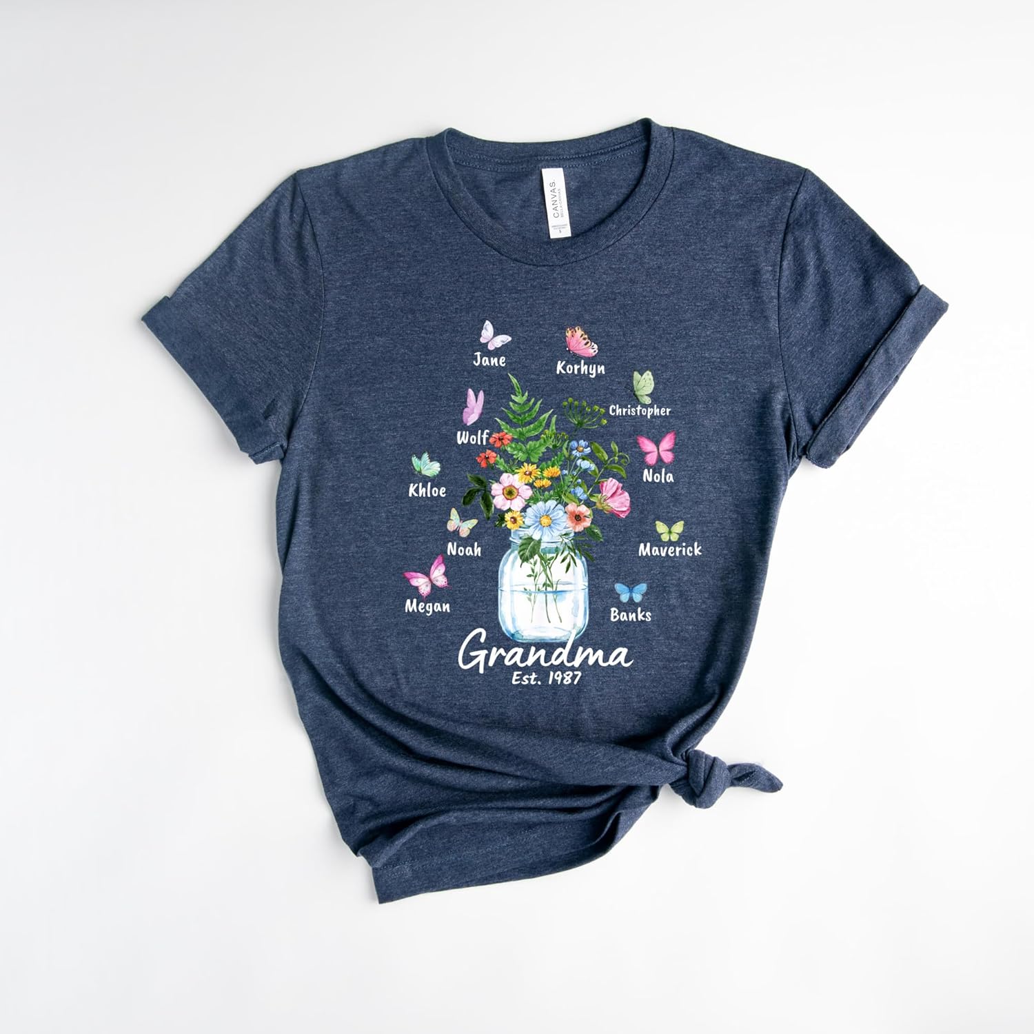 Custom Kids Name Grandma Shirt, Floral Grandmother Tee, Personalized Graphic Butterfly Shirt, Mother's Day Gift, Customized Name Flower Pot Tshirt, Graphic Est. Date Vase Shirt - Image 3