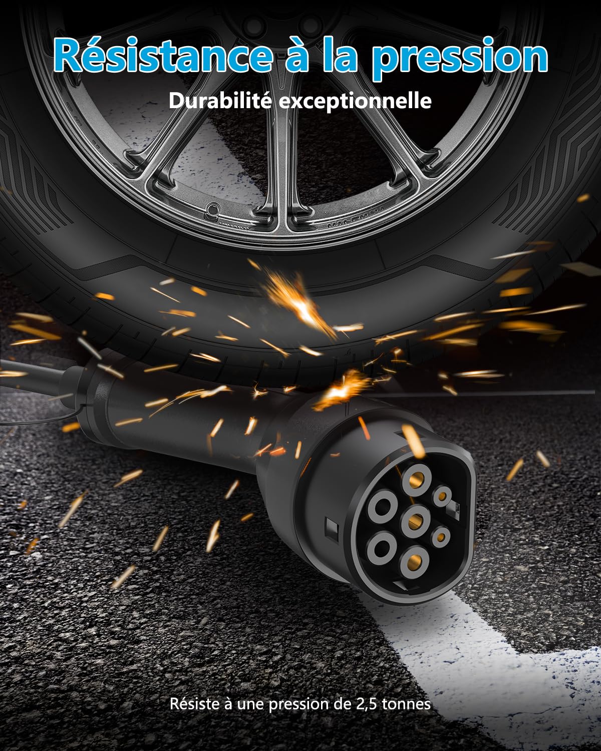 EzGoGo Type 2 Câble Recharge Voiture Electrique, 22kW / 32A / Triphasé / 5 mètres/Mode 3, Câble de Charge Rapide Hybride Plug-in pour Véhicule Électrique de Type 2
