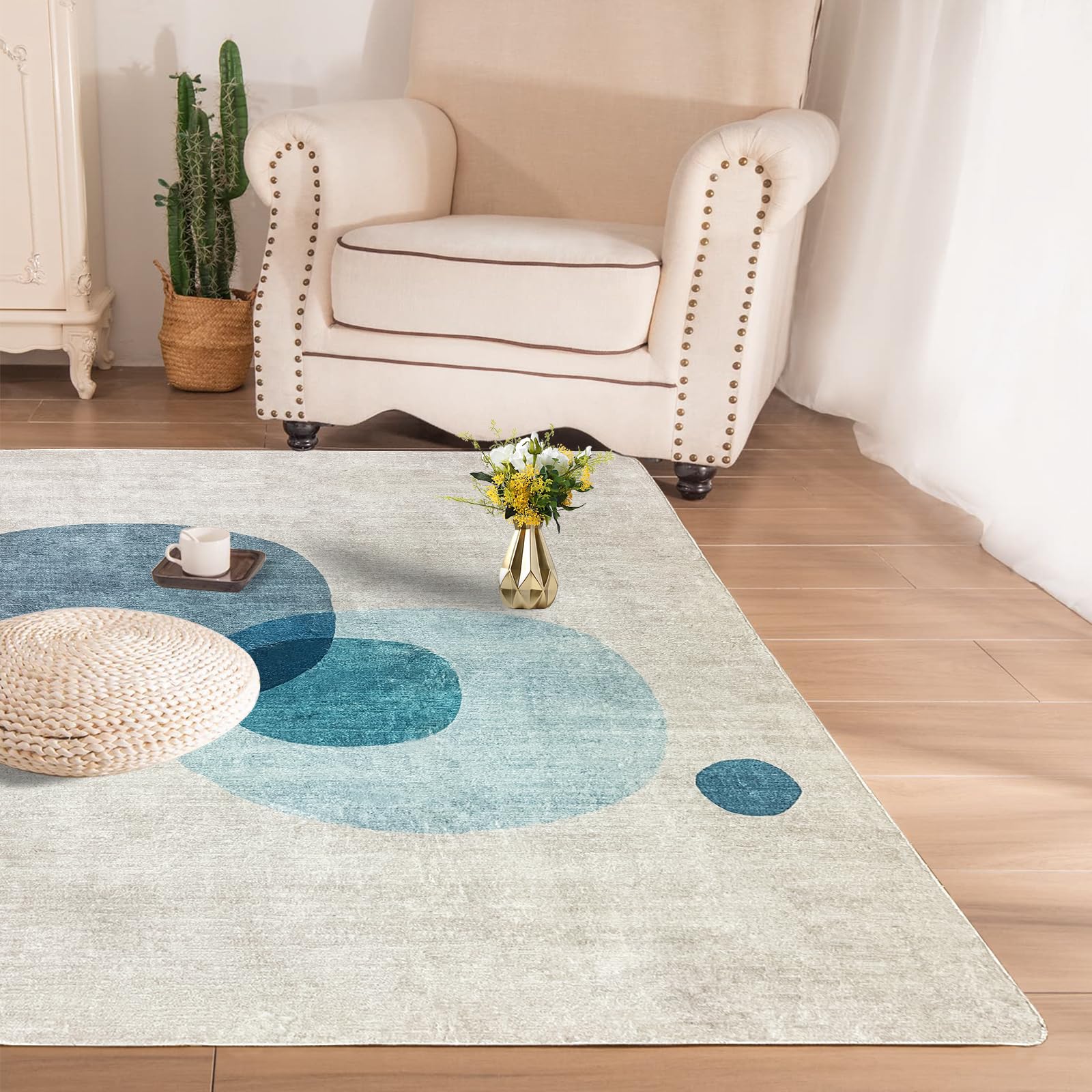 Tinyboy-hbq Tappeto da Salotto Tappeto a Pelo Corto Tappeto Moderno dal Design Geometrico Tappeti Decorativi Antiscivolo per Camera da Letto Tappeto grande (200 * 300cm, Azzurro/beige)