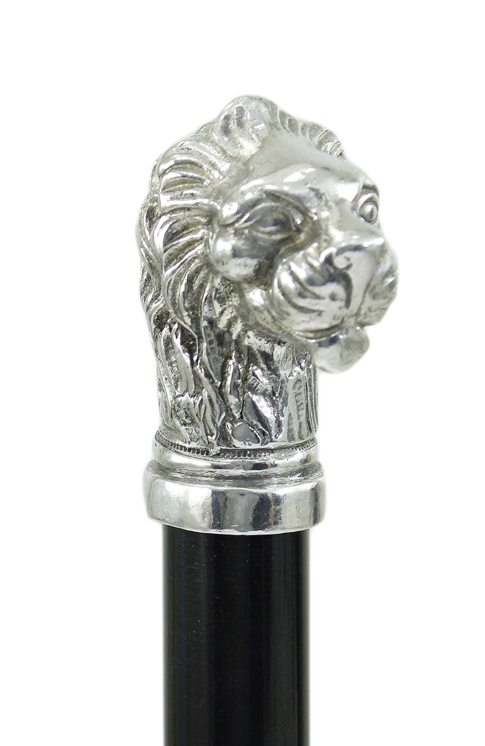 CAVAGNINI Bastone da Passeggio Leone Antico Elegante da Collezione Legno Faggio Laccato a Mano su Misura Fino 97cm Manico Peltro Lucido Argento Incisione Nome Scatola Regalo Lusso per Papà