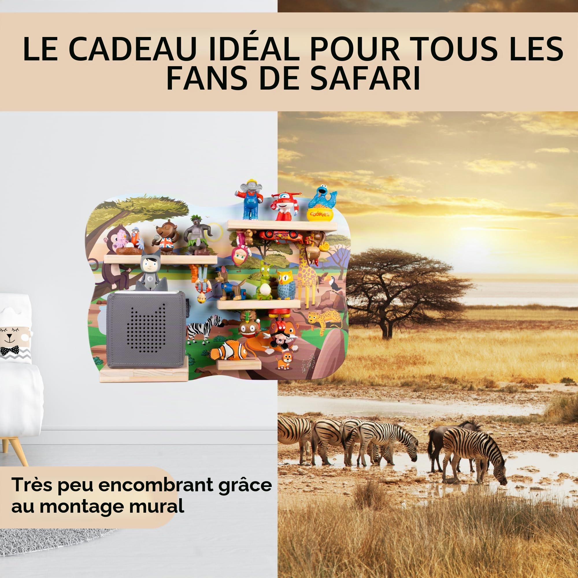 bunnyboo Toniebox Étagère pour Toniebox et figurines, suffisamment d'espace pour jusqu'à 32 figurines auditives Tonie Safari, qualité certifiée, pour garçons et filles