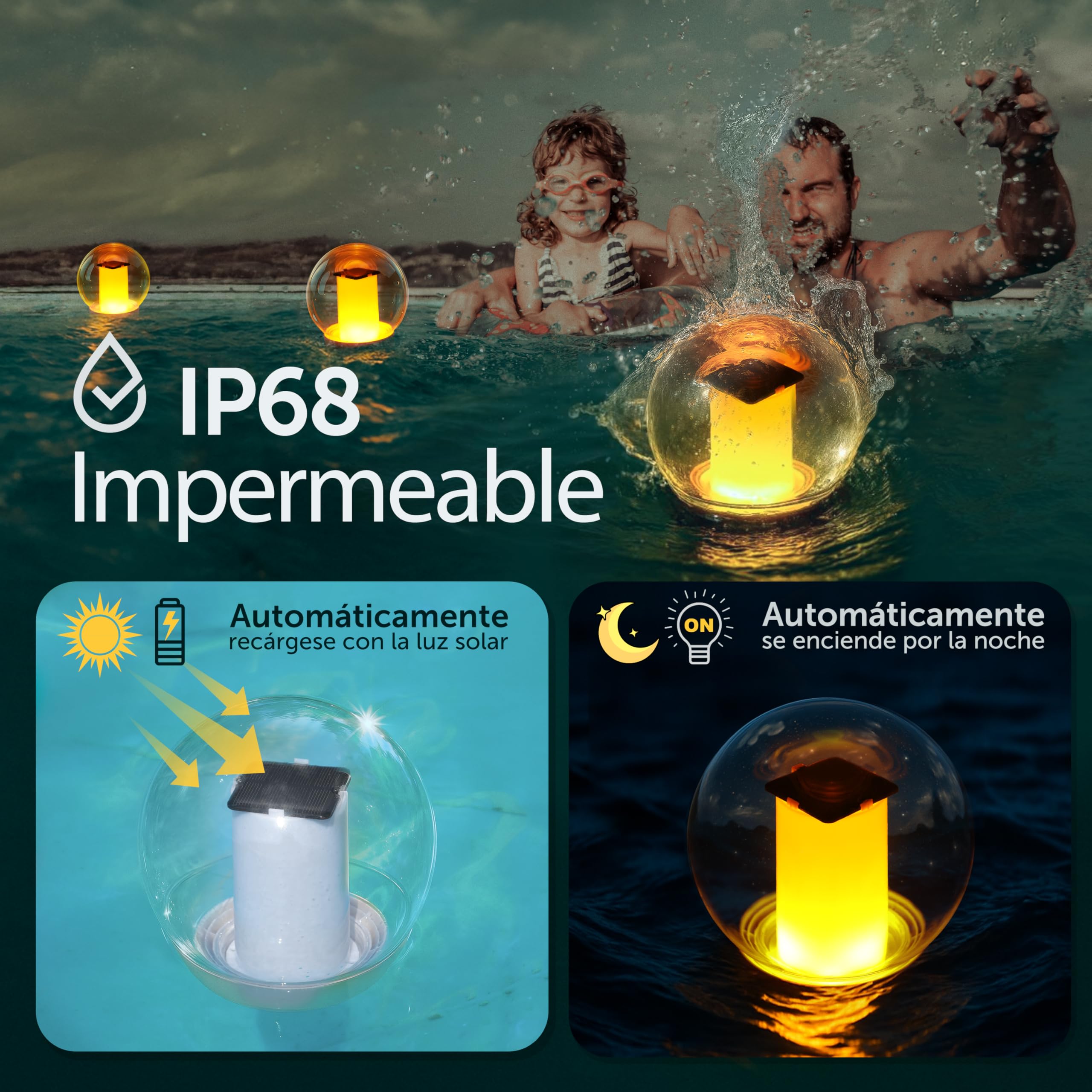 VISOFO Luces solares flotantes para piscina, impermeables, para exteriores, farolillos parpadeantes, decoración de paisaje, bolas luminosas para piscina, spa, dormitorio, decoración nocturna (1 unidad