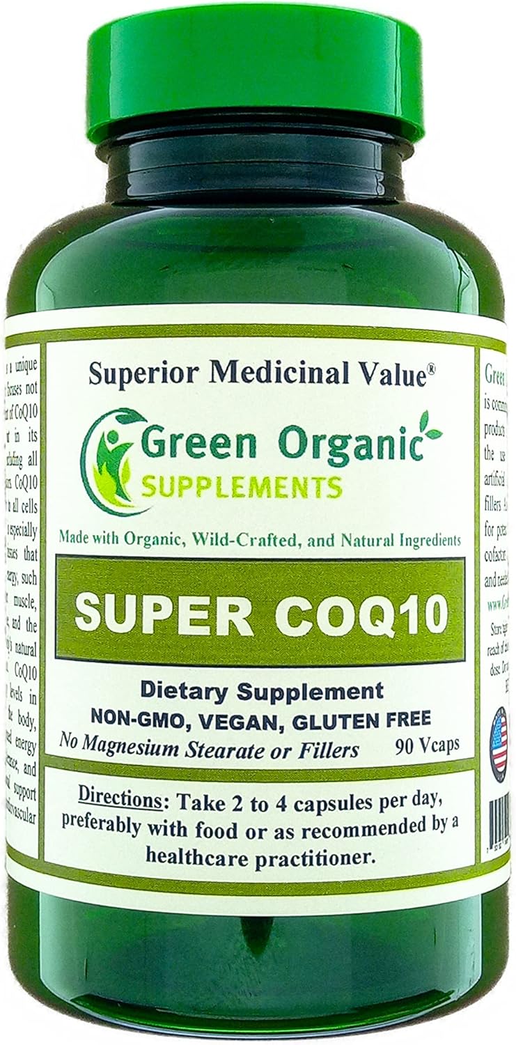 Green Organic Supplements CoQ10 (Ubiquinone), Super, 90 VCaps, High Absorbable, Non-GMO, Gluten-Free (Single)