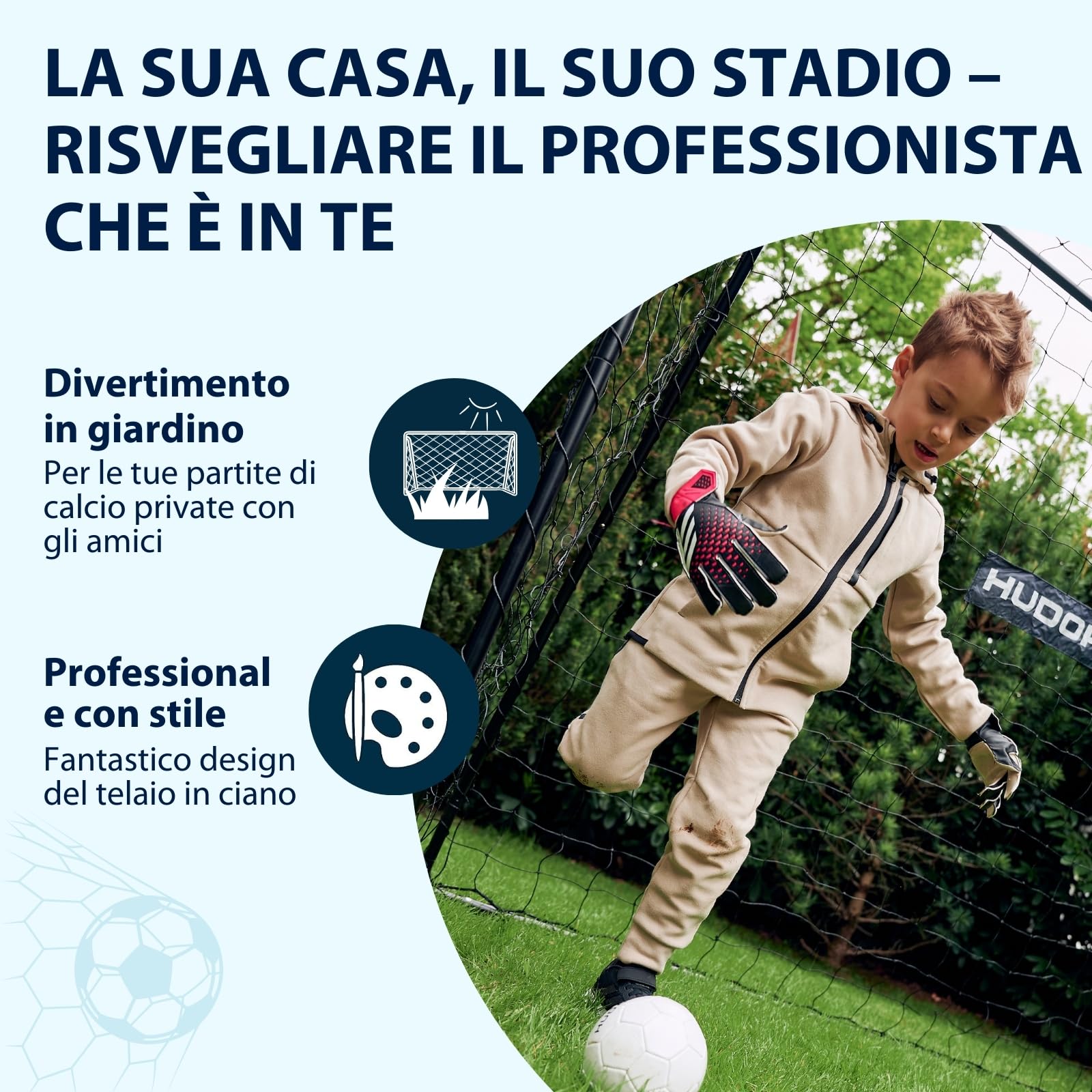 HUDORA Porta da calcio Start 180 x 120 x 60 cm - Porta da calcio stabile per bambini e adulti - Porta da esterno con sistema a scatto - Porta da giardino per tempo libero e allenamento