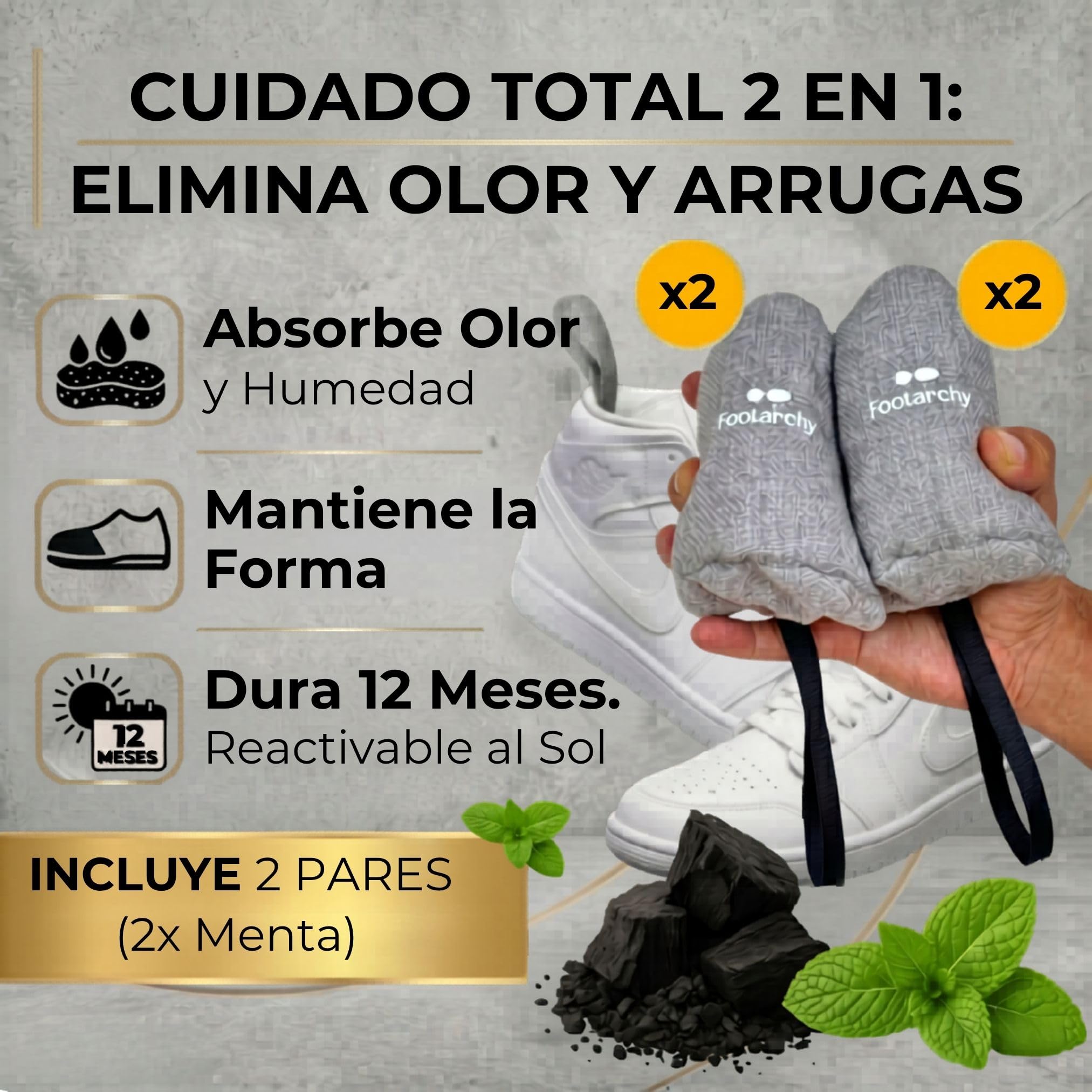 Absorbe Olores para Zapatos Menta (4x80g) – Saquitos de Carbón Activado Reutilizables 12 Meses – Antihumedad Zapatillas y Calzado Deportivo