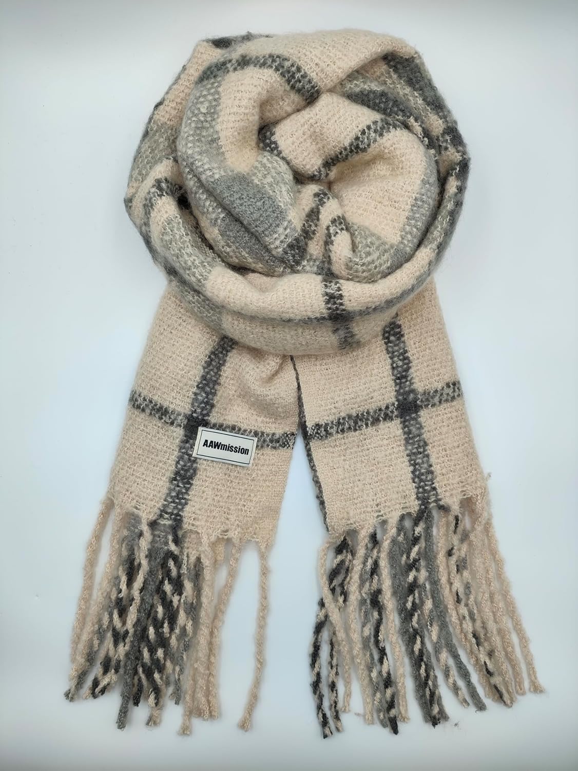 Women’s Plaid Tartan Scarf Soft Cashmere Feel Shawl Wrap Tassels Cozy Cold Weather Accessory for Fall & Winter