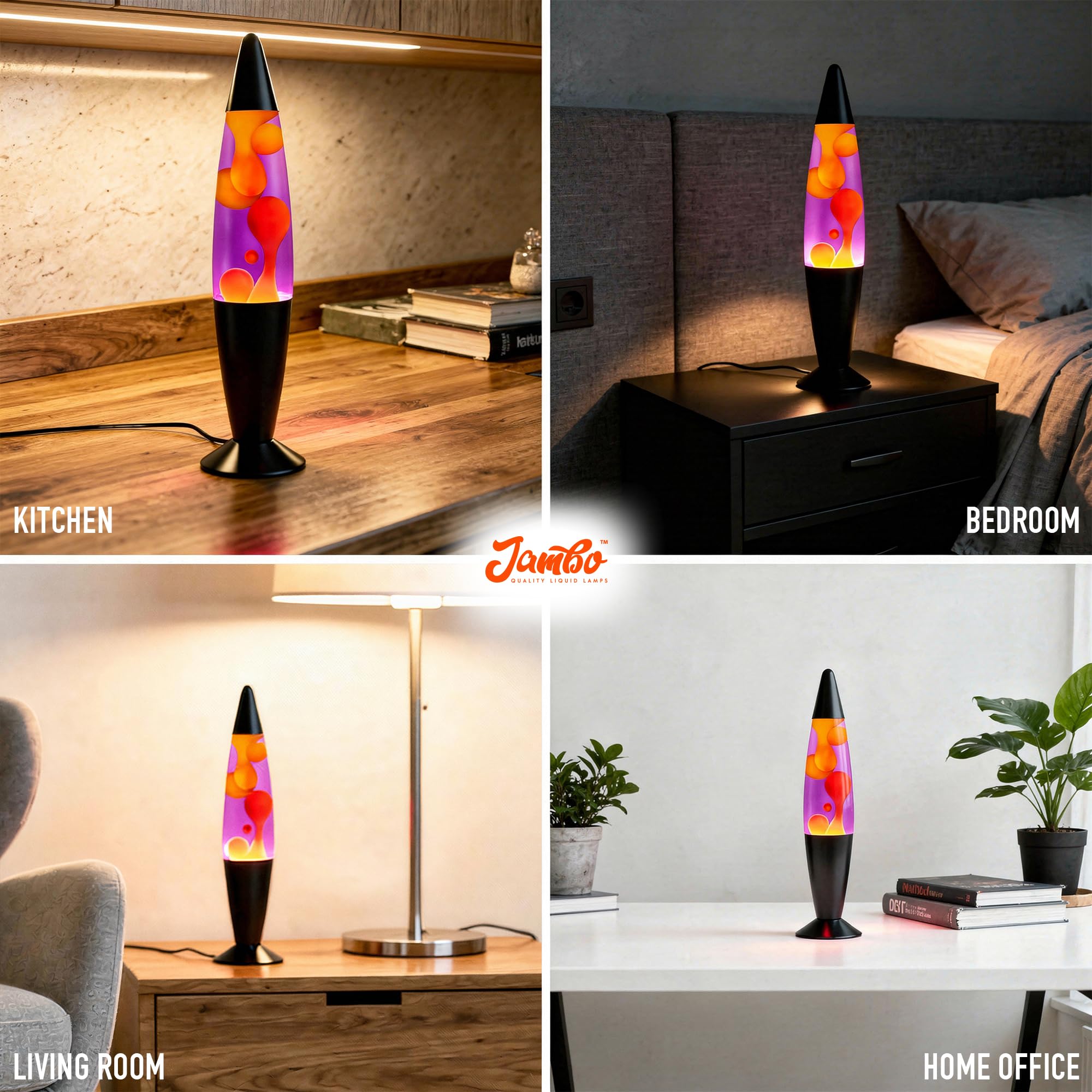 Jambo Piękna lampa z woskiem, relaksująca lampka nocna, dekoracja domu, bardzo wysoka, salon, biuro, sypialnia, lampa dla dorosłych, nastolatków, dzieci (40 cm, czarna podstawa, fioletowy płyn, żółty