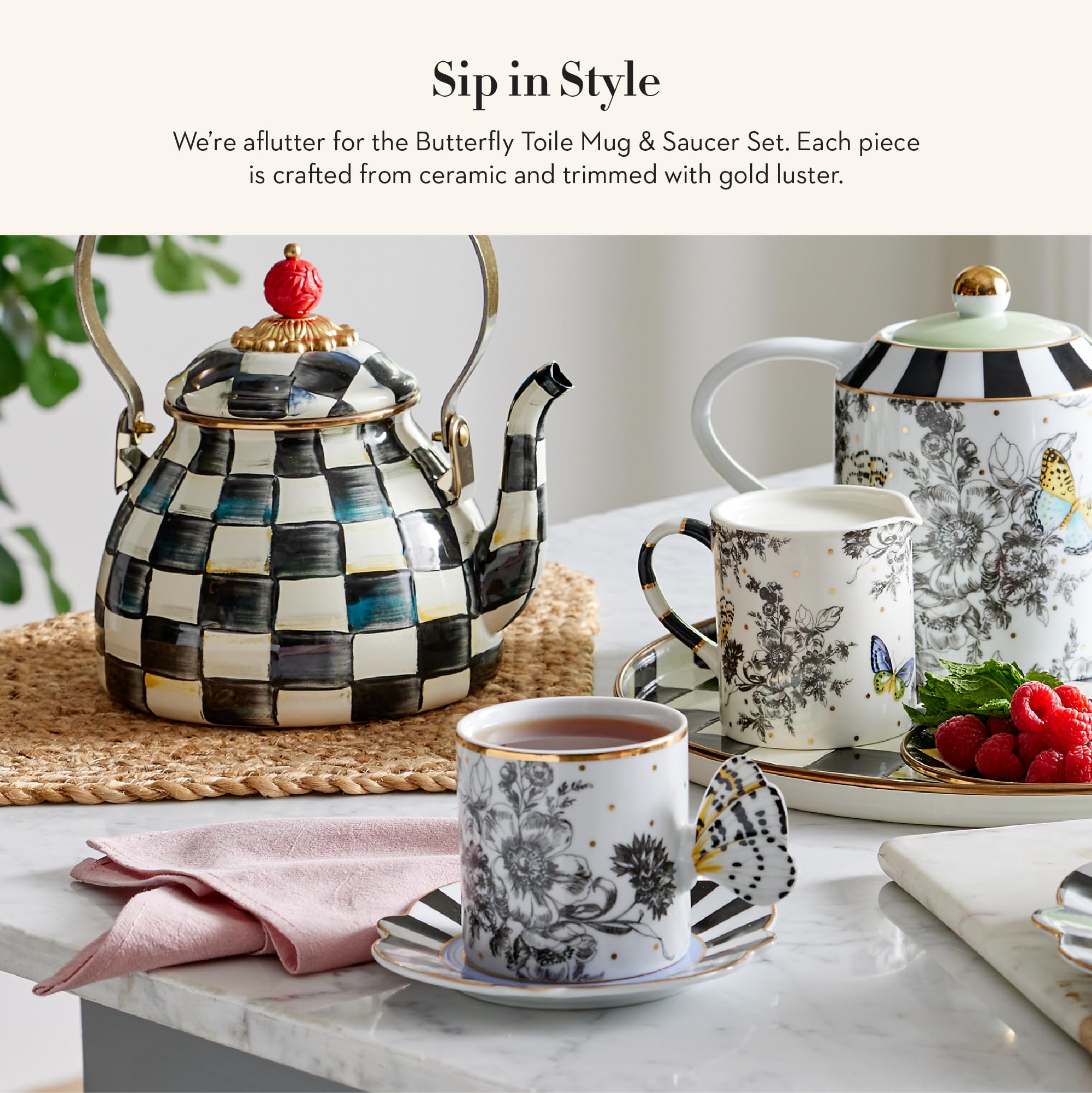Amazon.com: MACKENZIE-CHILDS Butterfly Toile Ceramic Mug with