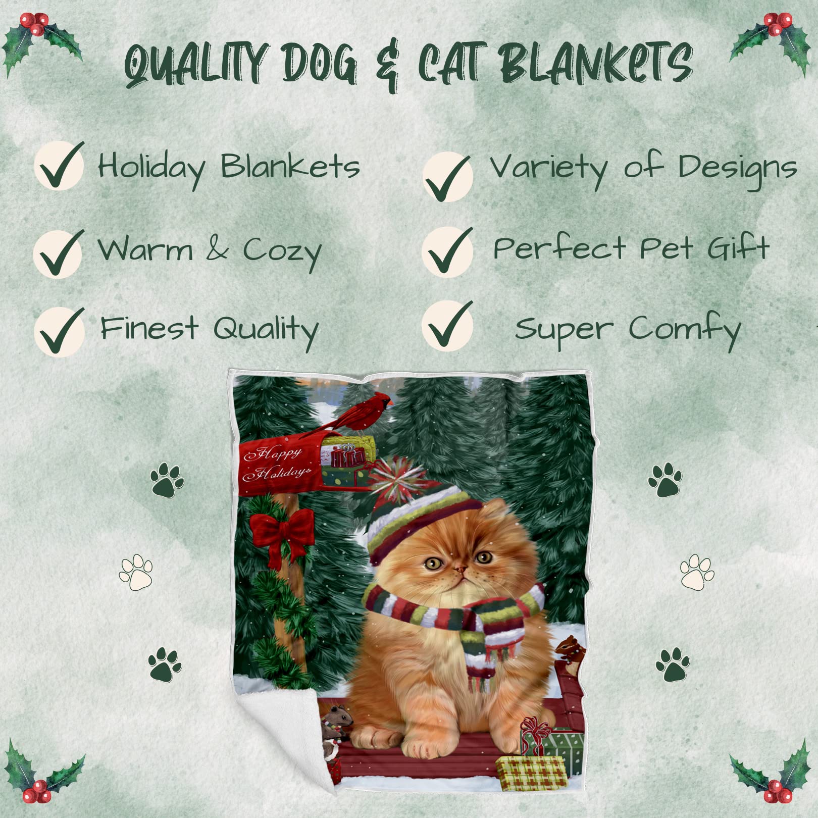 Doggie of the Day Persian Cat Blanket - Merry Christmas Woodland Sled - Super Soft & Warm Pet Theme for Sofa or Bed, Warm Fleece, Sherpa or Woven Material, BLNKT51196 (30x40 Fleece)