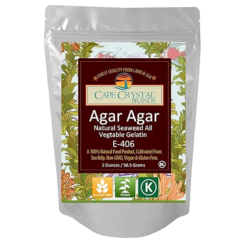 Agar Agar en polvo (2 onzas) Calidad premium Suplemento dietético de fibra dietética de gelatina vegana saludable y espesante sin azúcar, sin