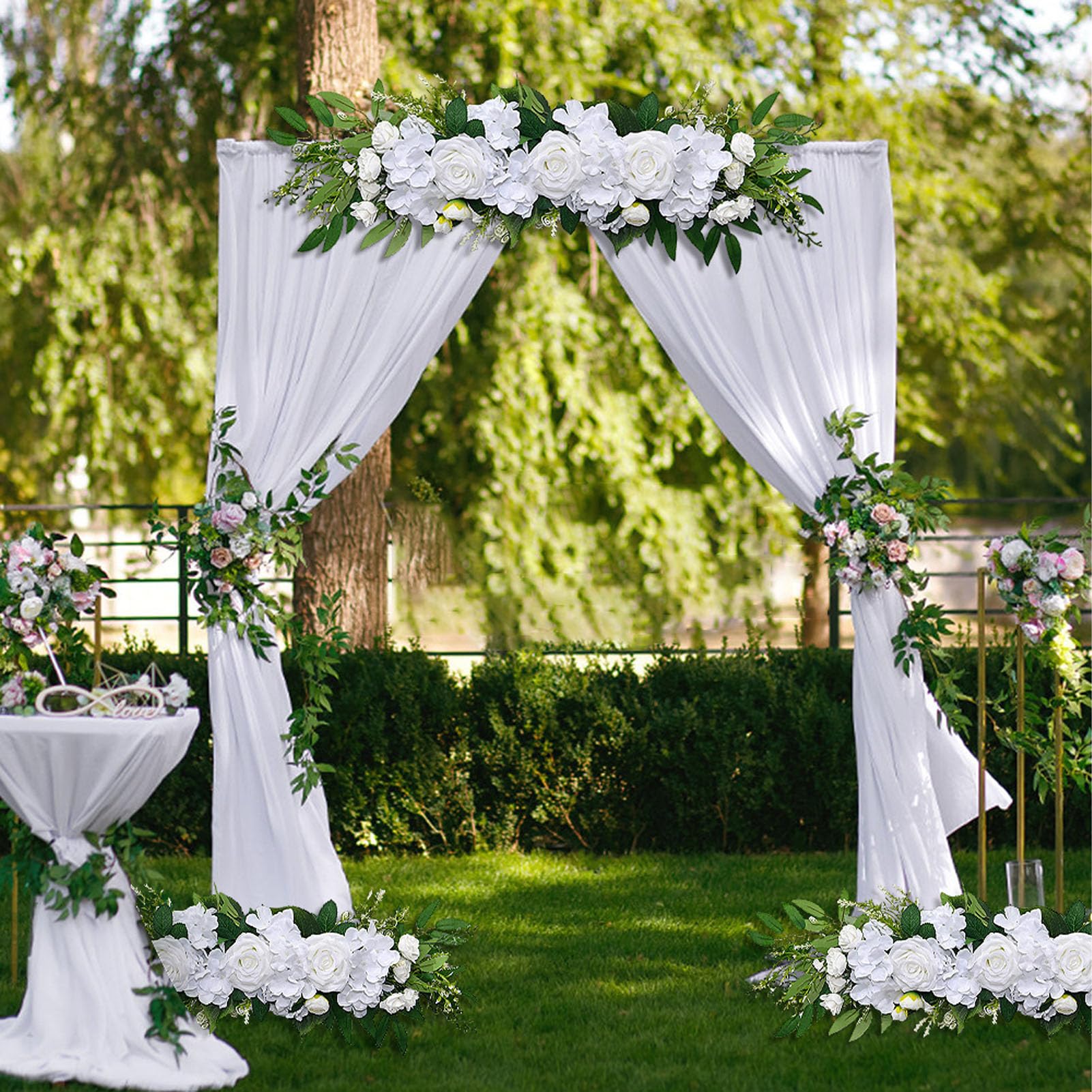 Kadimendium Decorazione di Fiori di Rosa Artificiale con Eleganti Petali di Seta per Sedia Nuziale e Decorazione da Tavolo 70x15 Cm (Bianca)