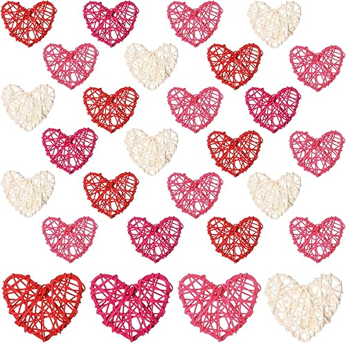 Geosar 24 bolas de ratán de corazón, bolas de ratán para el día de San Valentín, bolas de mimbre natural en forma de corazón, 4 colores para el día