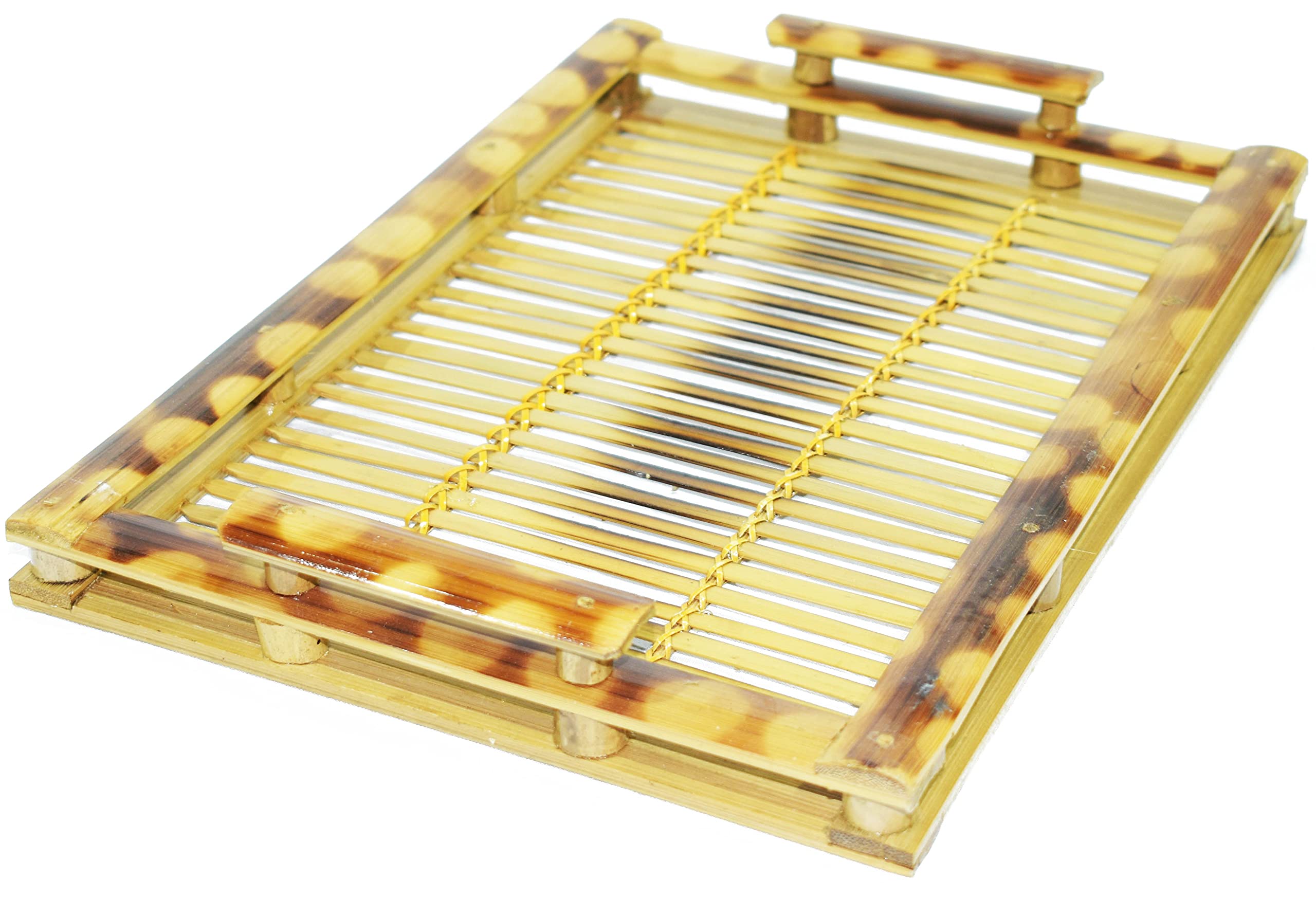 Bamboo Serving Tray with Handles, 12 x 10 x 2 Inch