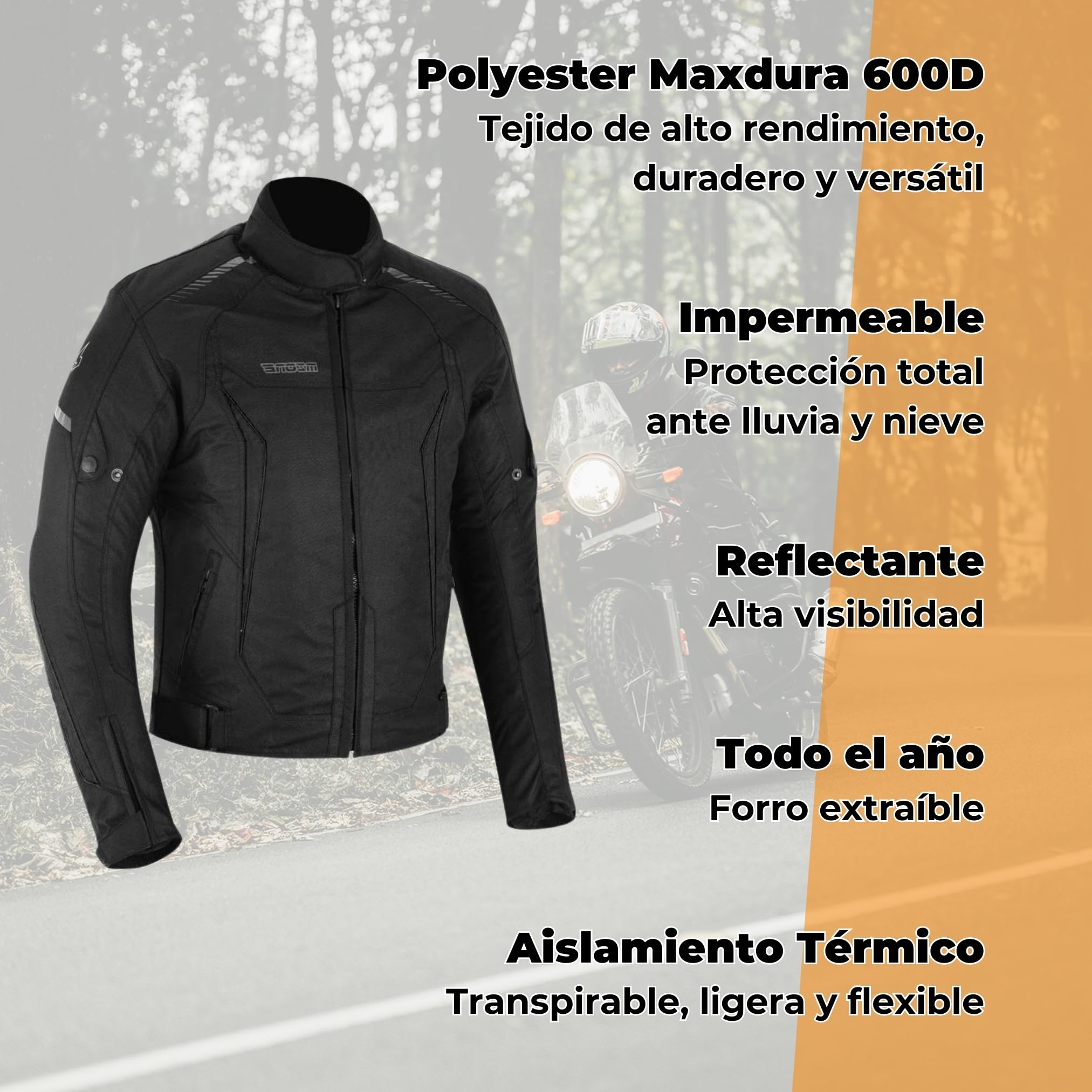 Chaqueta Moto Hombre | Cazadora Moto 4 Estaciones Impermeable, Transpirable. Incluye Espaldera, Coderas y Protecciones de Hombros