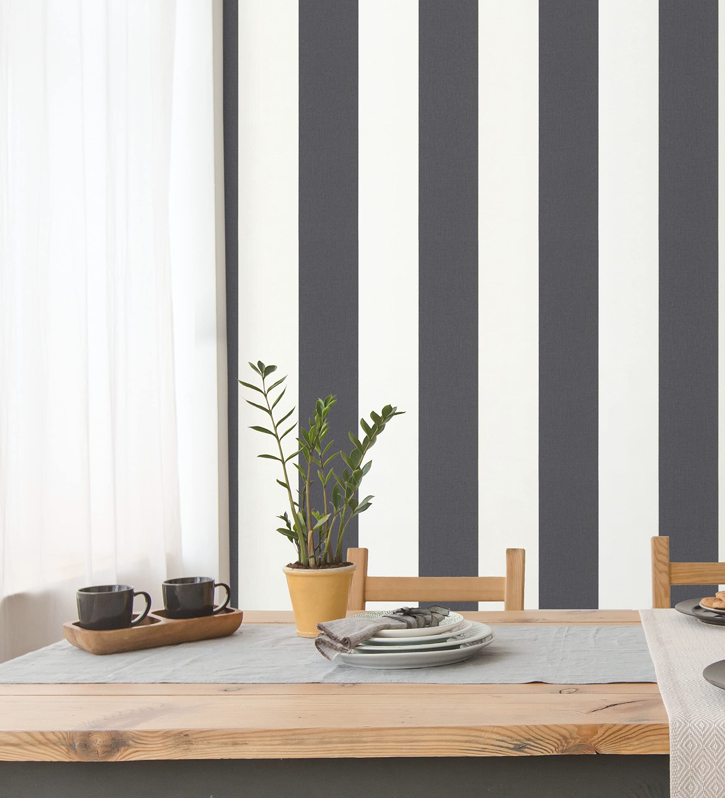 GAULAN 451836 - Papel pintado vinílico rayas anchas gris y blanco 13 cm efecto textil en relieve para pared salón cocina baño comedor - Rollo de 10 m x 0,53 m