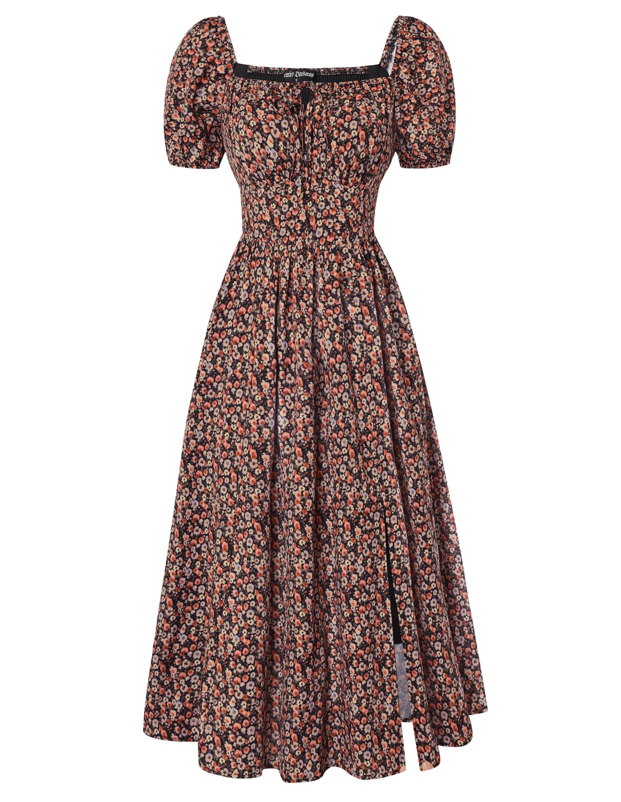 Scarlet Darkness Summer Spring Split Floral Corset Midi Dress with Pockets