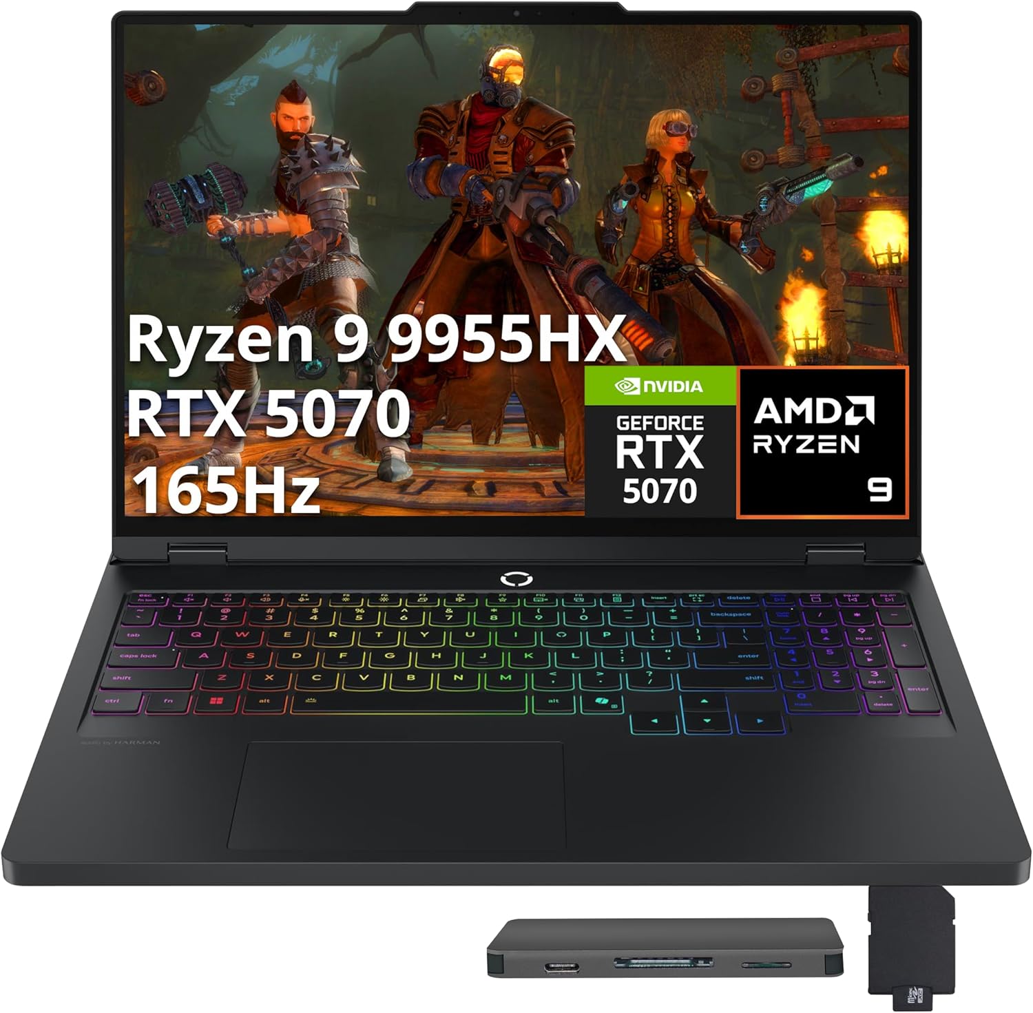 Lenovo Legion Pro 5 16″ WQXGA 165Hz Gaming Laptop, AMD Ryzen 9 9955HX, NVIDIA GeForce RTX 5070, 32GB DDR5, 3TB Storage (2TB SSD+1TB Docking Station Set), 24-Zone RGB Backlit Keyboard, Win 11, Black