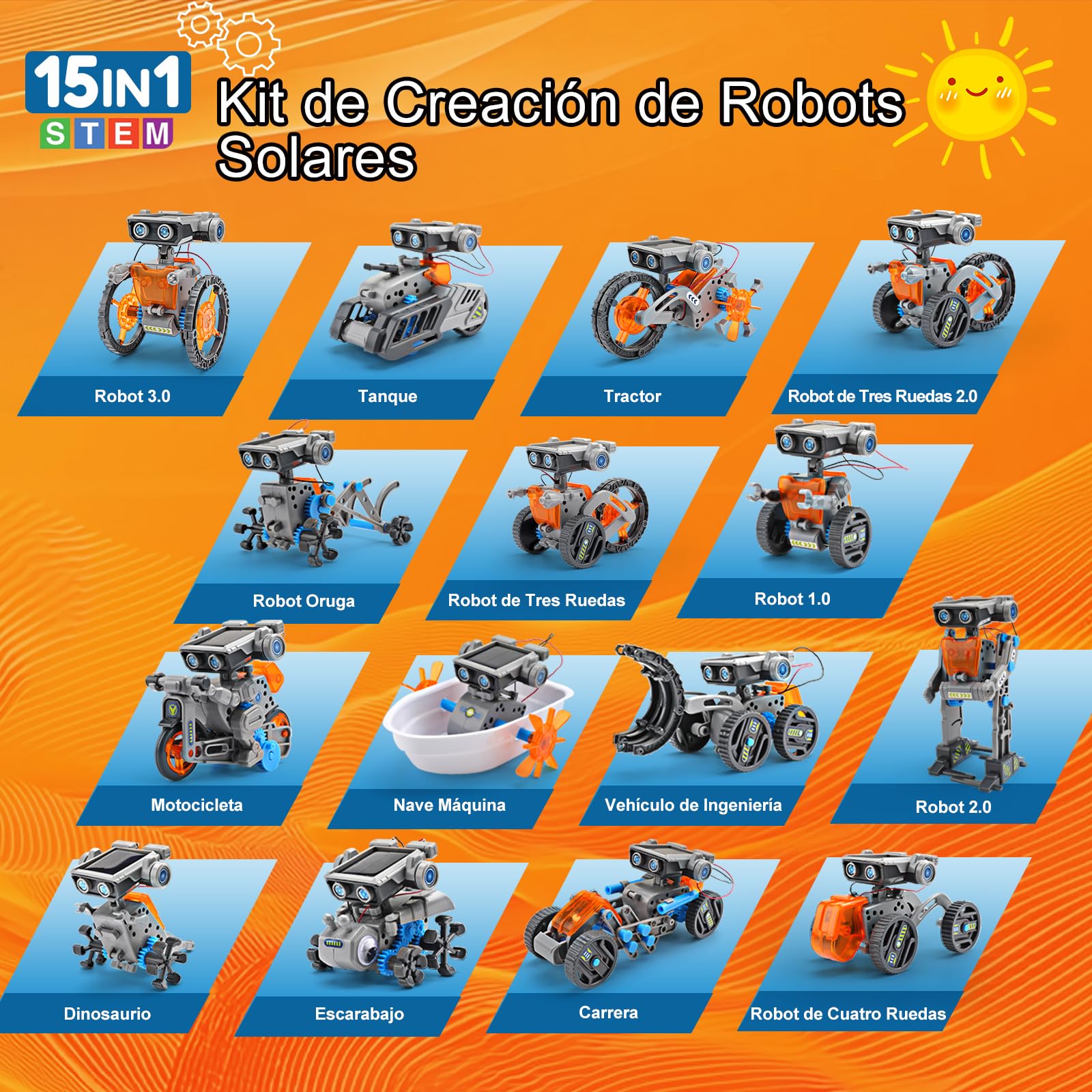 VEPOWER Kit Solar Robot, Technic 15 en 1 Robot Juguetes Niños, Stem Kit de Montaje Robótico Accionamiento Dual Solar y de Batería,Regalo Niño 8 9 10 11 12 Años (212 Piezas)