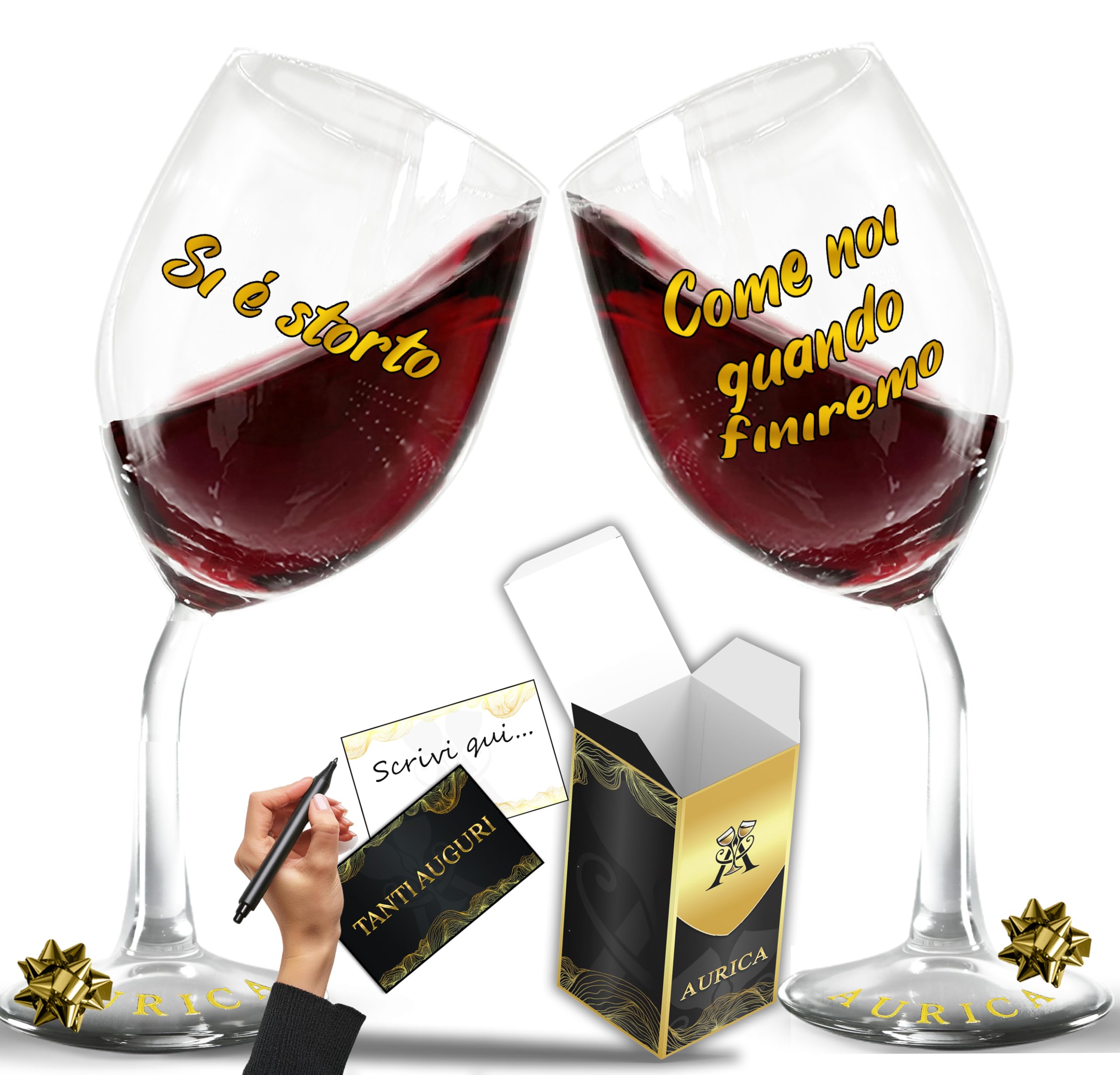 Coppia Calici Vino Personalizzati SI È STORTO - COME NOI QUANDO FINIREMO – 2 Bicchieri Storti Per Una Risata Prima Del Brindisi - Regalo Spiritoso Con Confezione Regalo Inclusa