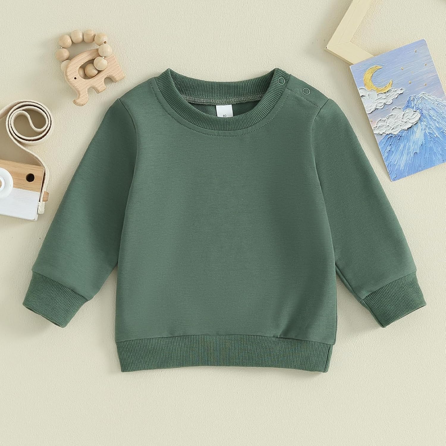 Toddler Baby Boy Girl Long Sleeve Crewneck Pullover Sweatshirt Sweater Outfits Solid Color Casual Clothes - Image 3