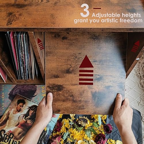 Miniatura 5 de Soporte para tocadiscos con almacenamiento de vinilo con capacidad para hasta 300 libras, armario de mesa grande para almacenamiento de álbumes con