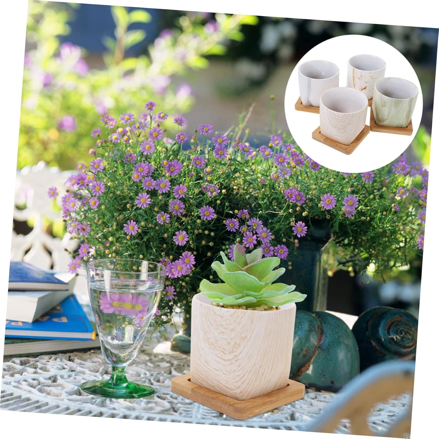 BESPORTBLE 4 Sets Ceramic Flowerpot Flower Pots Indoor Plant Pots Garden Flowerpots Windowsill Flowerpot Ceramic Succulents Pots Desktop Flowerpots Garden Flower Pot Cactus Delicate Bamboo