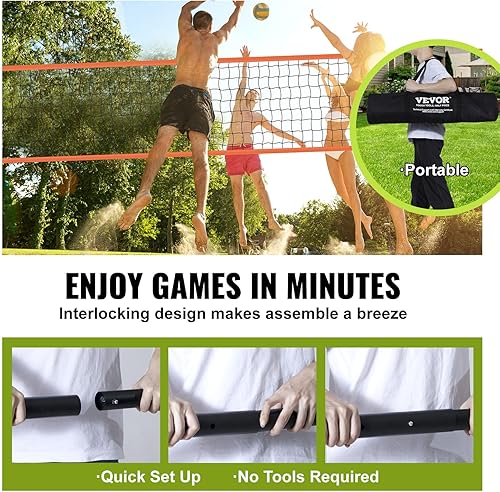 Miniatura 6 de VEVOR Sistema de red de voleibol portátil para exteriores, postes de aluminio de altura ajustable, juego profesional con voleibol de PVC, bomba,