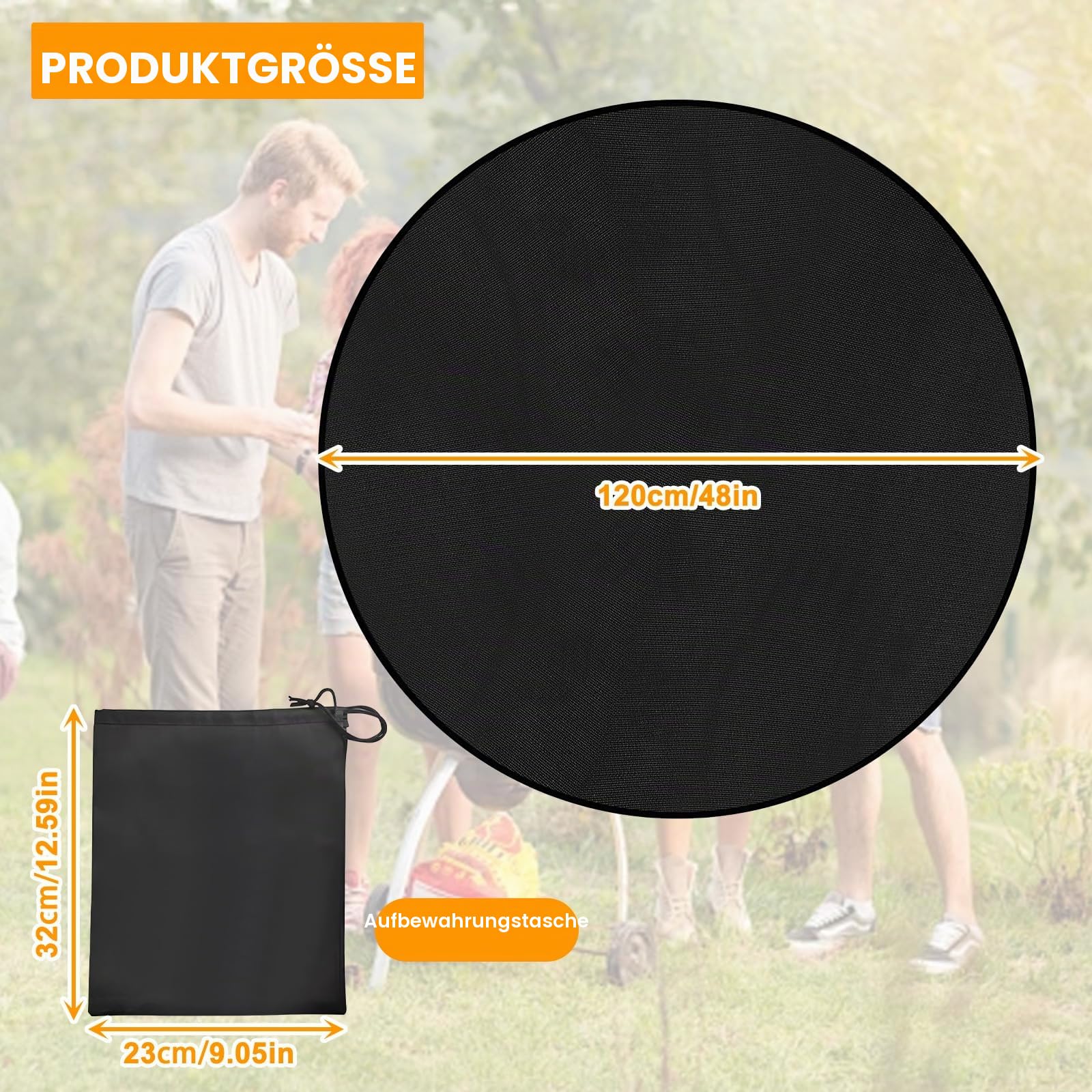 Rund Feuerfeste Unterlage 97cm, Feuerfeste Matte, Feuerschutzmatte für Tischkamin, 3 Schicht Feuerschale Matte Außenbereich Hitzeschutzmatte Grillmatte Bodenschutz für Grills, Camping, Kamin