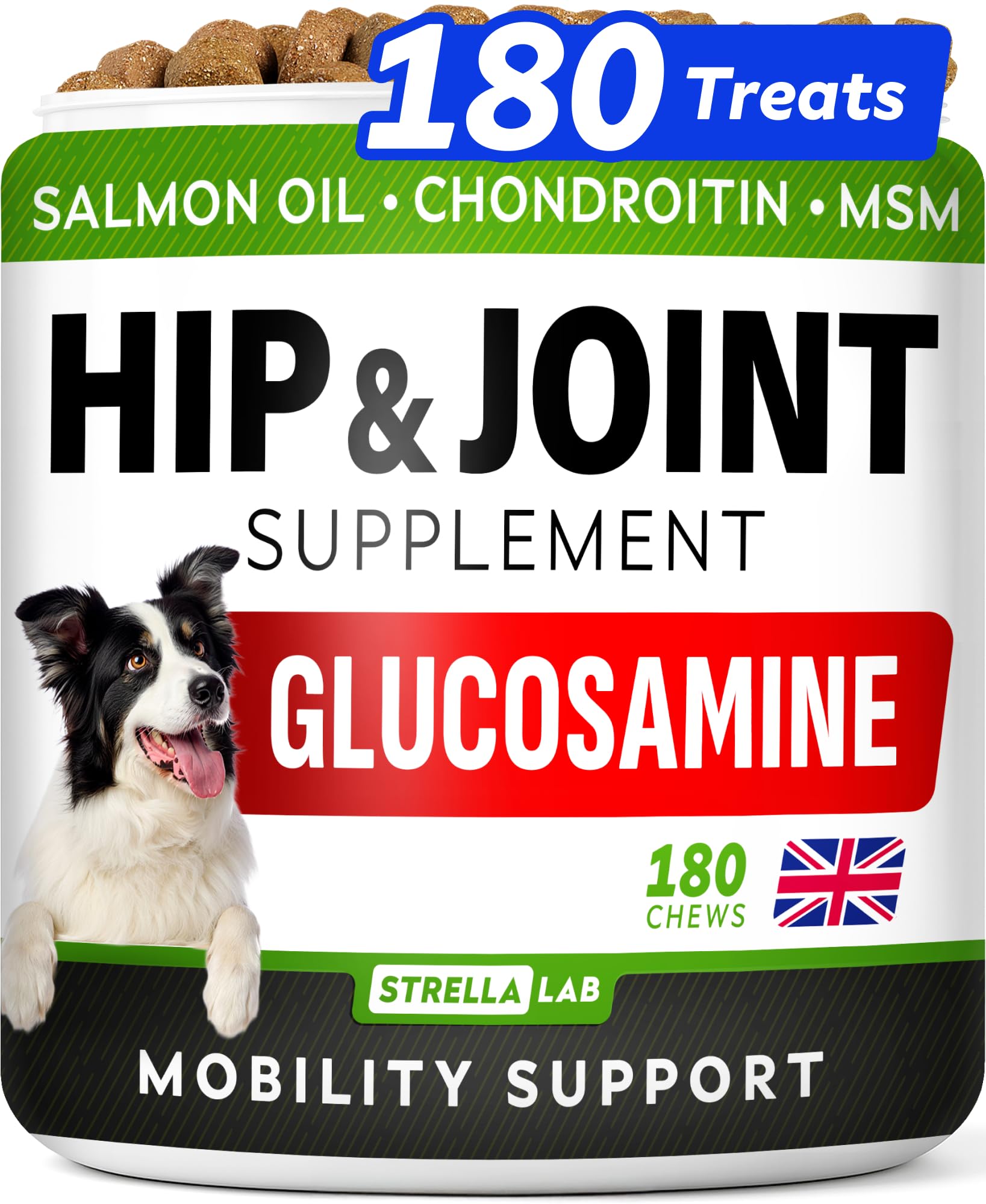 STRELLALAB Advanced Joint Supplements for Dogs Chews - Joint Aid Glucosamine for Dogs - Hip & Joint Health Care with Glucosamine & Chondroitin - Made in UK - Senior & Adult - 180Ct - BBQ Pork