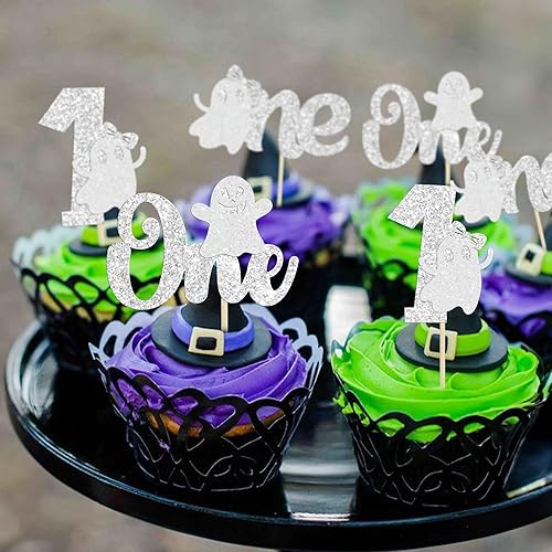 Miniatura 124 de Gyufise 24 adornos para cupcakes con purpurina espeluznante y espeluznante para cupcakes, decoración para Halloween, baby shower, niños, niñas
