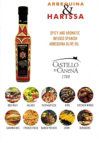 Miniatura 5 de Castillo de Canena Harissa Aceite de Oliva Virgen Extra Infundido Picante y Aromático (8.5 fl oz) Aceitunas Arbequinas Españolas