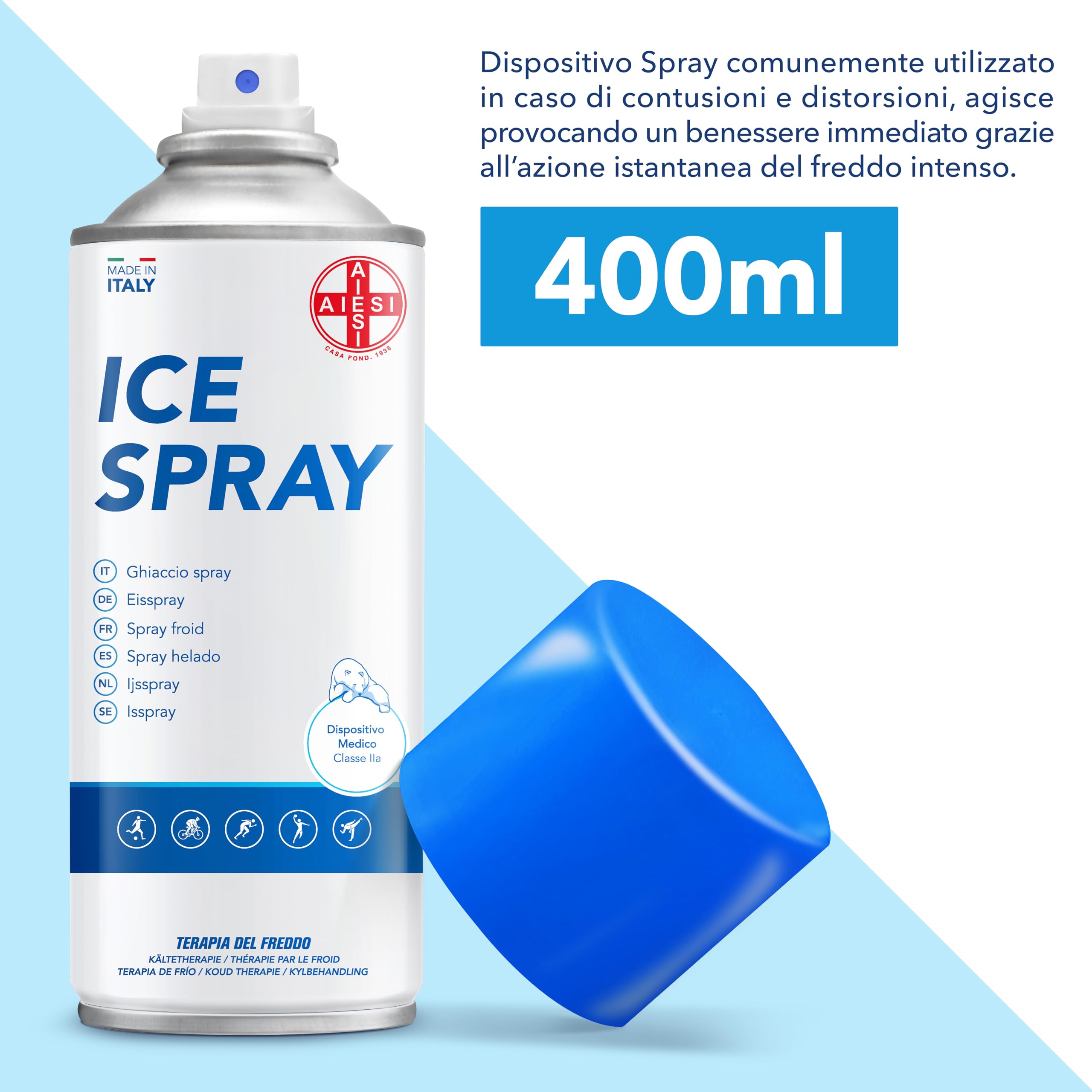 AIESI® Hielo Spray instantáneo con MENTOL lata de 400 ml ICE SPRAY, Made in Italy