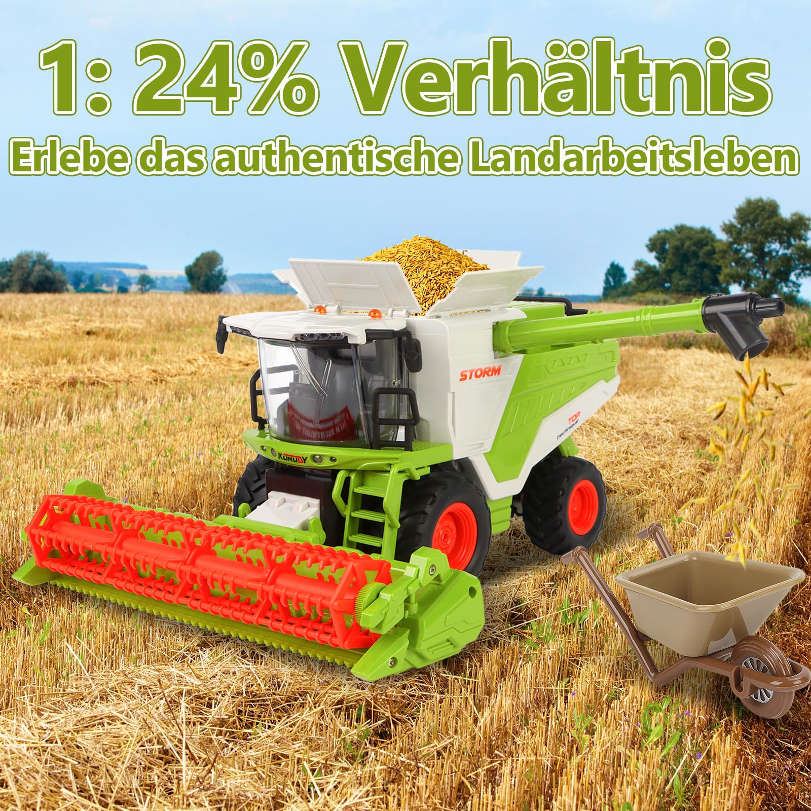 Charmofun Ferngesteuerter Mähdrescher, Mähdrescher Spielzeug Groß, RC Harvester Traktor mit Licht und Sprühen, Ferngesteuerter Bauernhof Traktor Spielzeug ab 3 4 5 6 Jahre