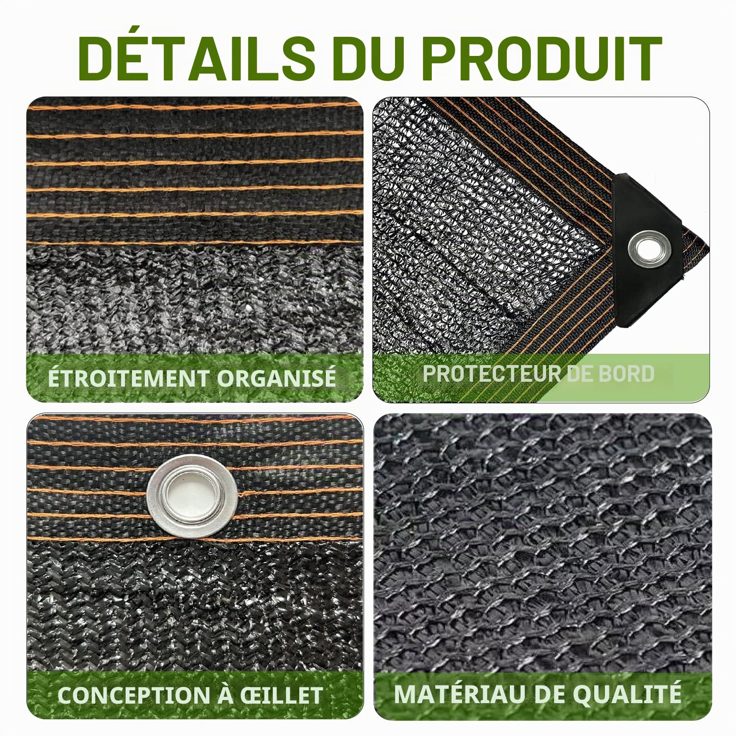 Voile d'ombre robuste 3x4m 70% protection UV pour balcon, terrasse, toit, jardin, plantes, niche, piscine, serre