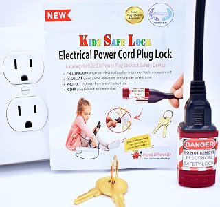 Electrical Power Cord Plug Lock Device-Electrical Safety,Baby Proofing,Toddler Proofing,Teen Proofing-OSHA Plug Lockout Approved-Prevent Dangerous Home Appliance,Power Tool Injuries (RRKD),Red