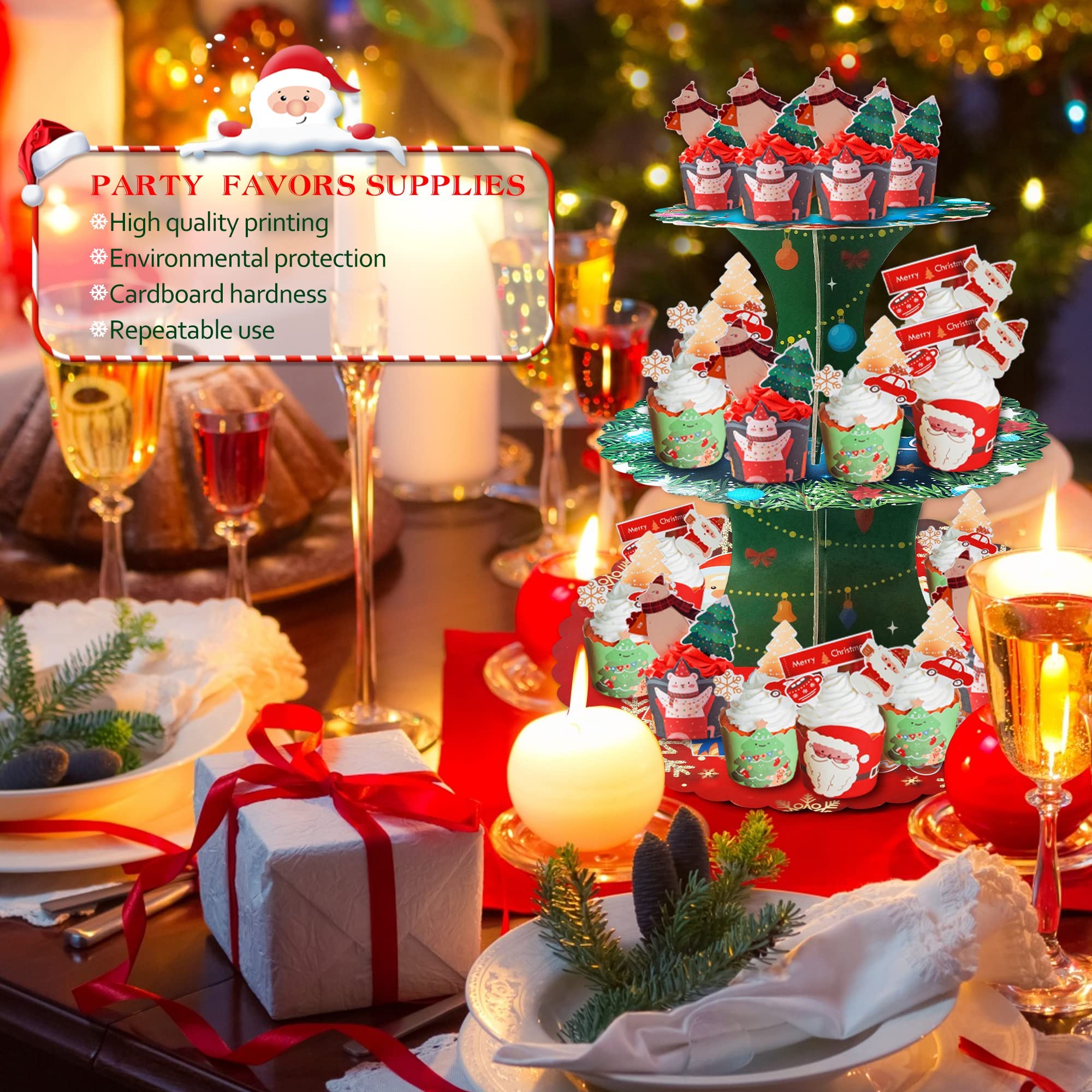 GOODSH Christmas Cake Stand Snowman Treats Holder With 3 Trays Resin Desktop Sculpture Home Cake Plates Xmas Decoration