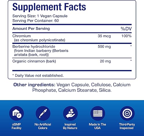 Miniatura 4 de Suplemento de berberina de alta potencia de 500 mg Cápsulas de berberina de fórmula clínica con canela orgánica y cromo para el equilibrio interno,