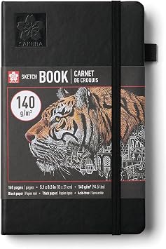 Sakura Sketchbook A5, 160 Pages, 5.1 x 8.3", Black Hardcover, Black Paper