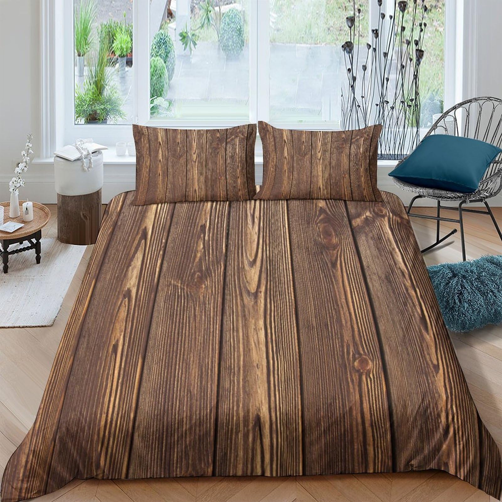 Ctjqhvkz Style-9 3D Printed Wood Grain Fitted Sheet Microfiber Bedroom Decor Rustic Plank Mattress Cover Anti-Slip Washable Gift Single（135X200cm）