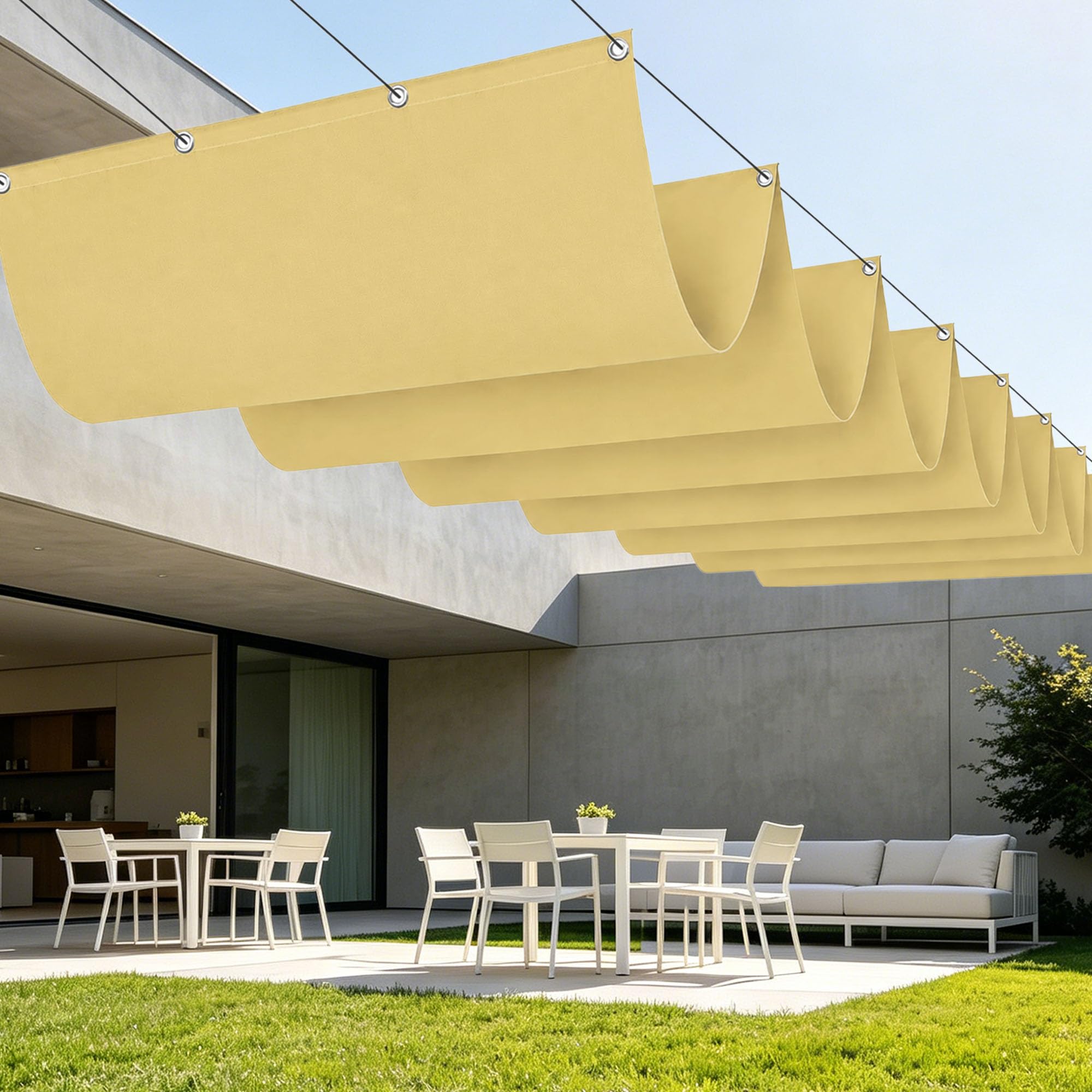 Voile d'ombrage imperméable géante contre la chaleur : toile vague 1000x440 cm