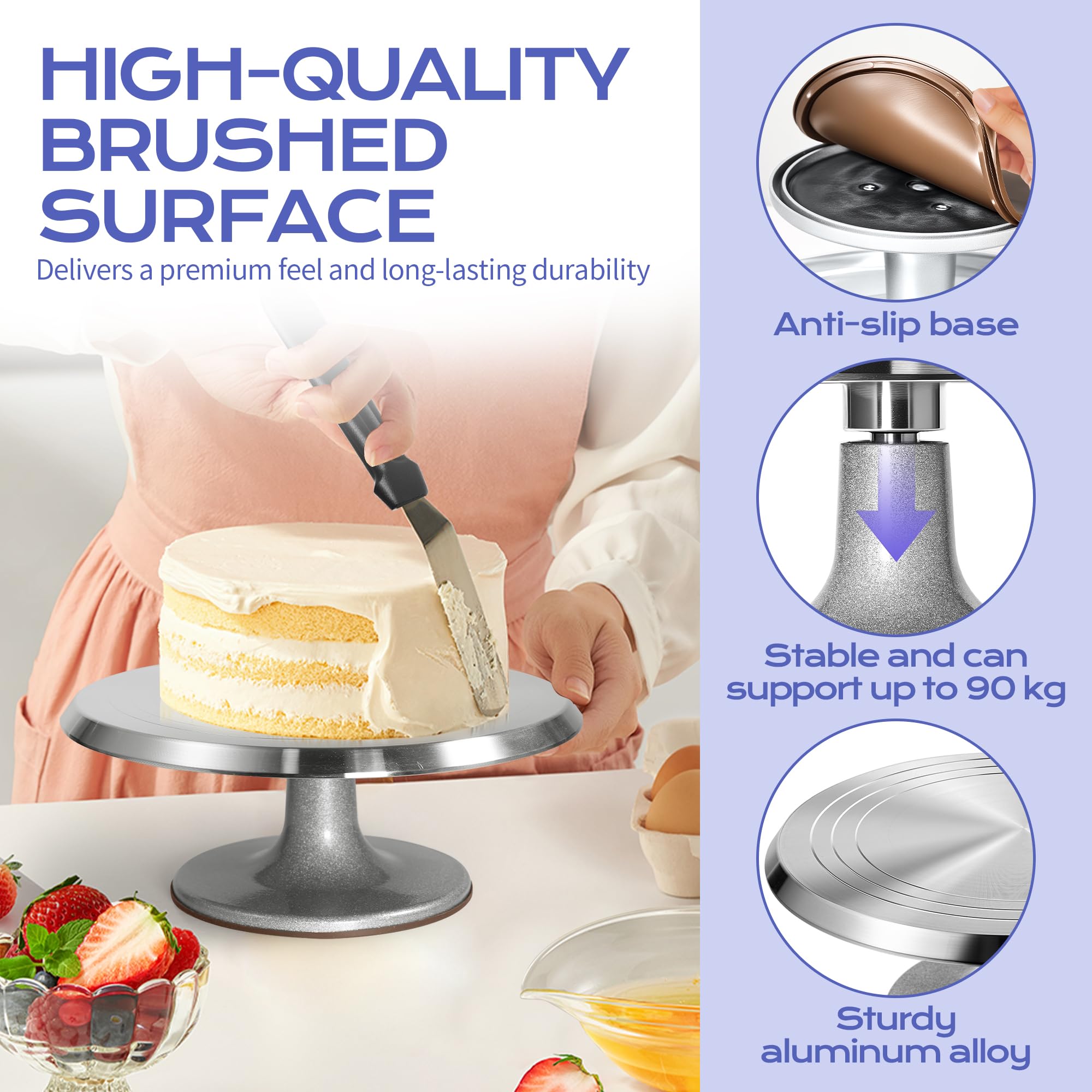 Plateau Tournant Patisserie en Aluminium - 31 cm, Kit Patisserie | Plateau Tournant pour Gâteaux, Douille Patisserie, Poches à Douille RéUtilisables, Grattoirs à Gâteaux, Spatules-36 Pièces