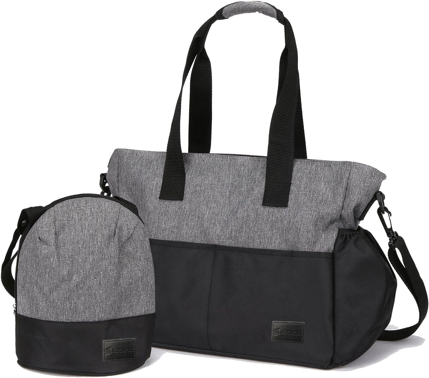 Klokol Large Diaper Bag Tote Organizer Insert Travel Baby Nappy Bags Style with Shoulder Strap and 10 Pockets for Mom, Boys and Girls, Stroller - Gray (Free Complimentary Insulated Bag)