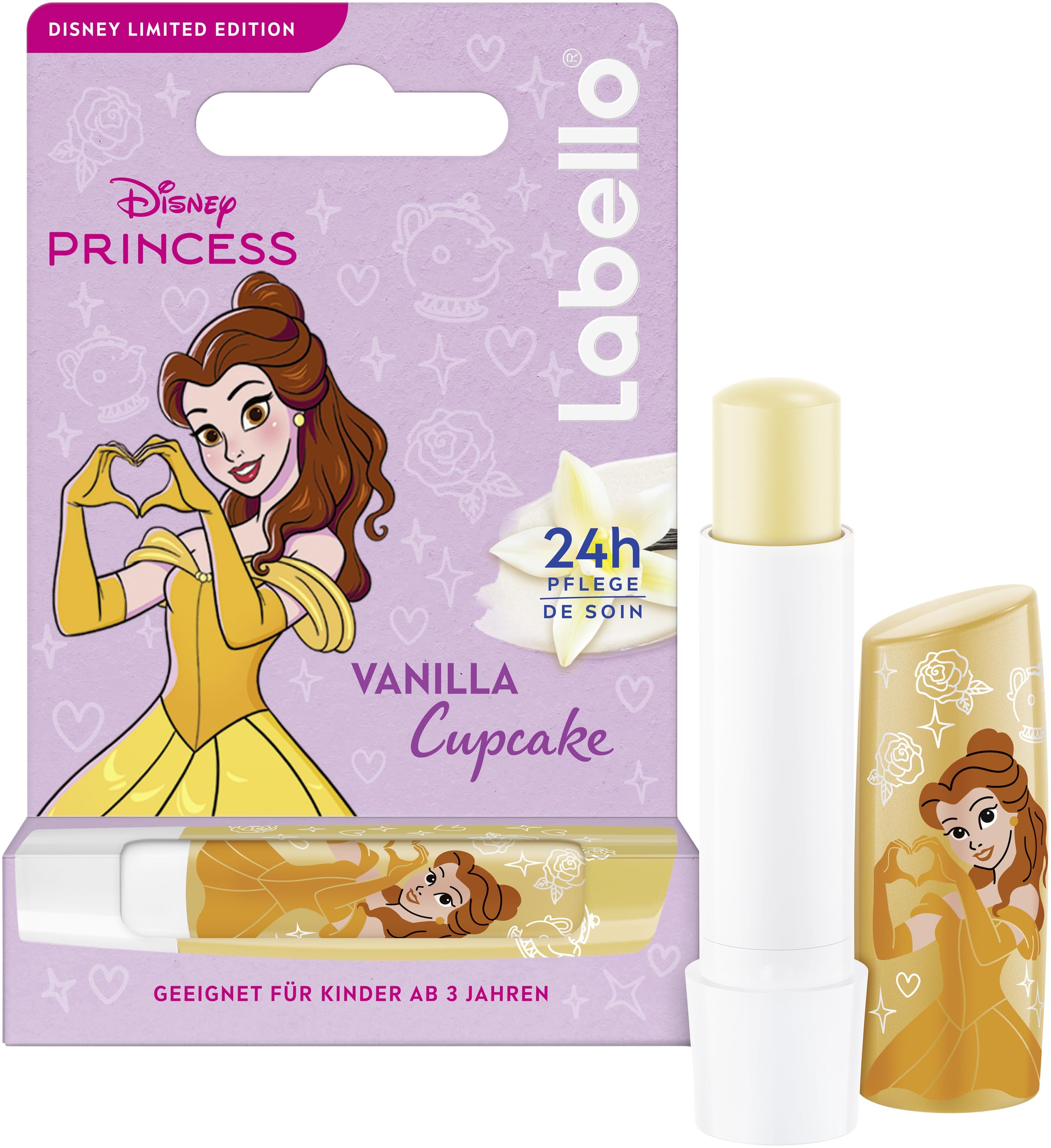 Labello Vanilla Cupcake Limited Disney Princess Edition, duftender Lippenpflegestift mit süßem Vanillearoma, pflegender Lippenbalsam für Kinder ab 3 Jahren (4,8 g)