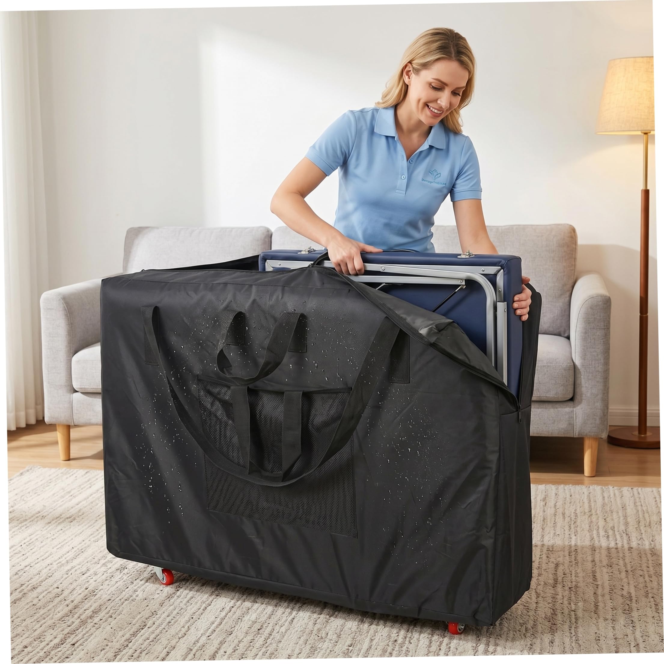 Custodia da trasporto per lettino da massaggio, Borsa per lettino da massaggio con ruote, Custodia da trasporto in tessuto Oxford impermeabile, Zaino/portatile per tavoli pieghevoli - Nero, 31, 50 pol